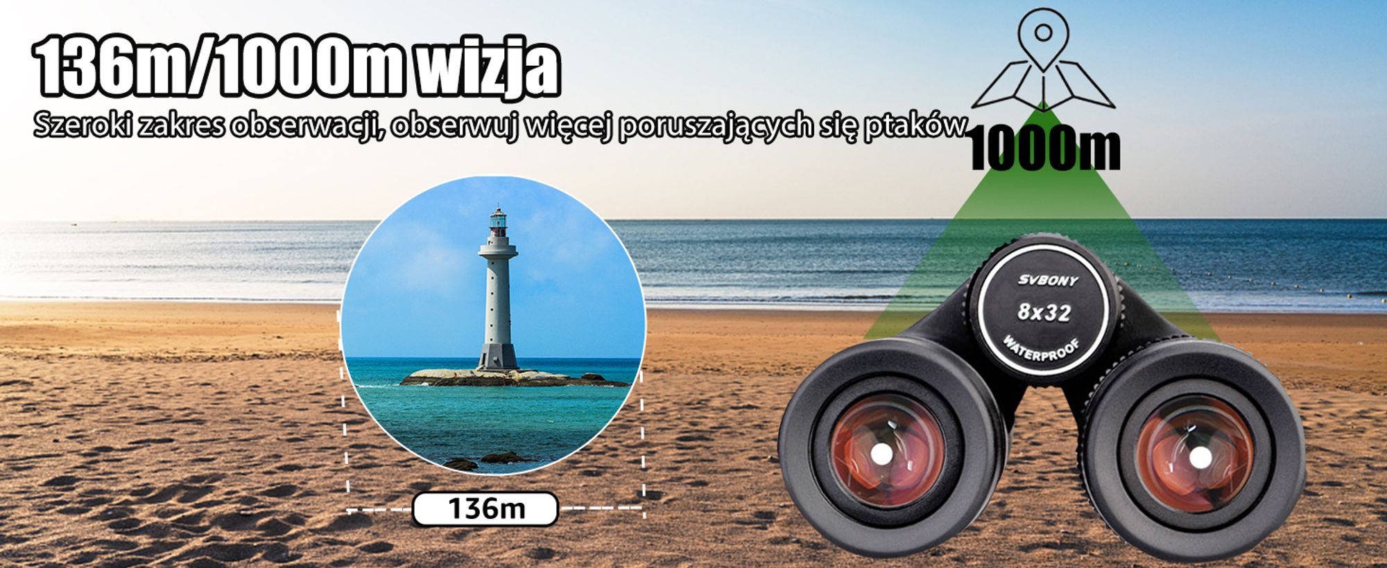 Lornetka Svbony SV202, 8x32, mała, szkło ED pryzmat BAK4 Wodoodporna lornetka z szerokim polem widzenia dla dorosłych Birdwatching Hunting