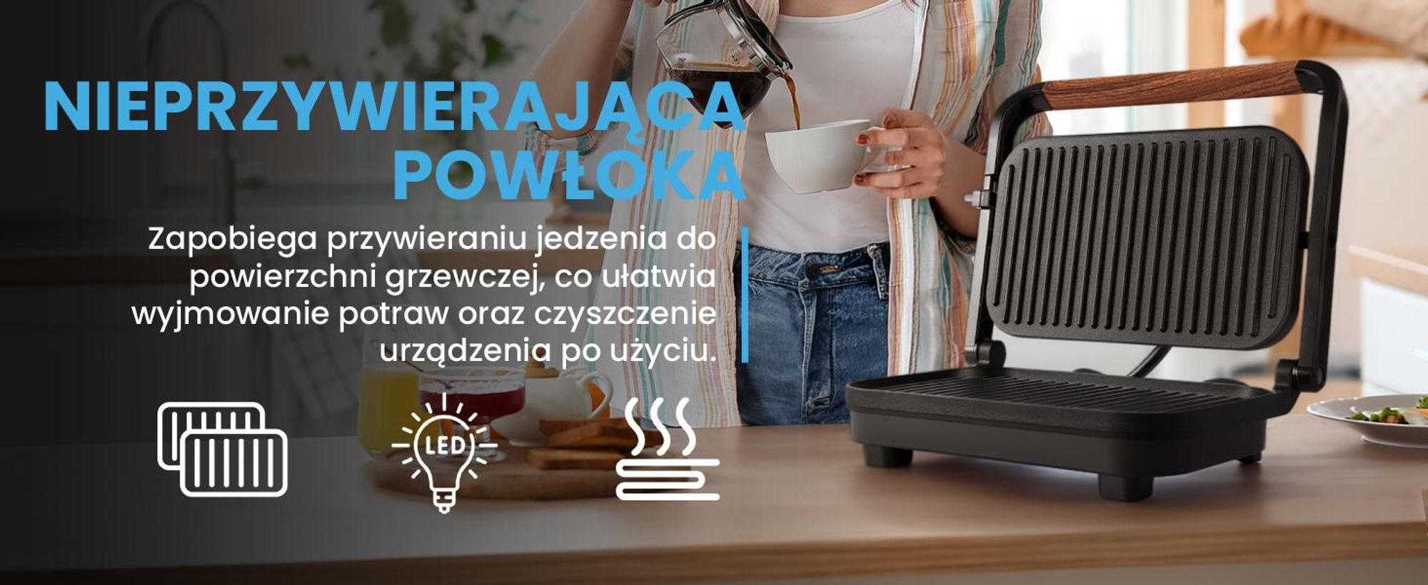 Grill kontaktowy z funkcją opiekacza do kanapek toaster