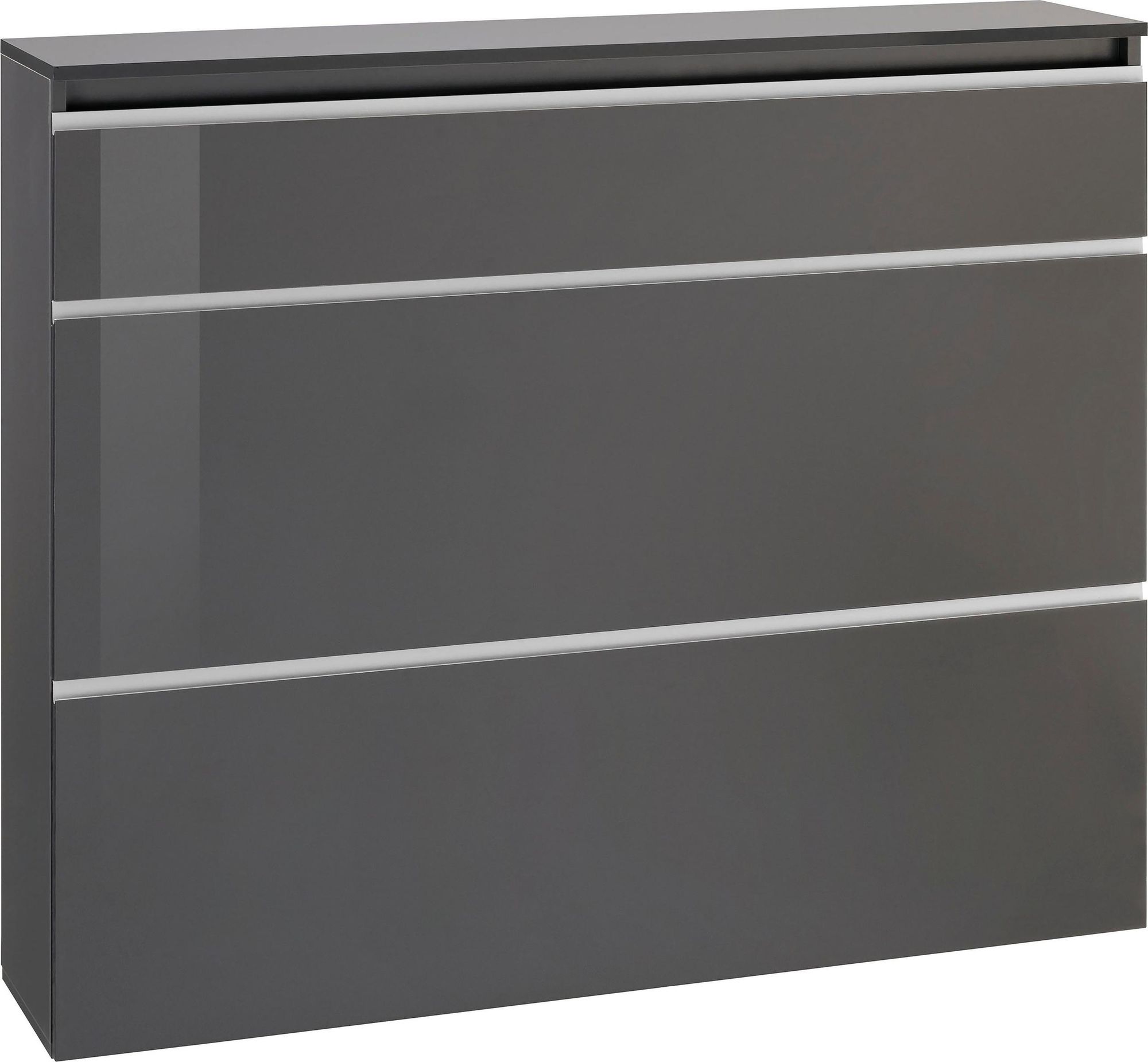 möbelando Schuhschrank – moderner Schuhschrank mit 3 Klappen und Anthrazit Hochglanz