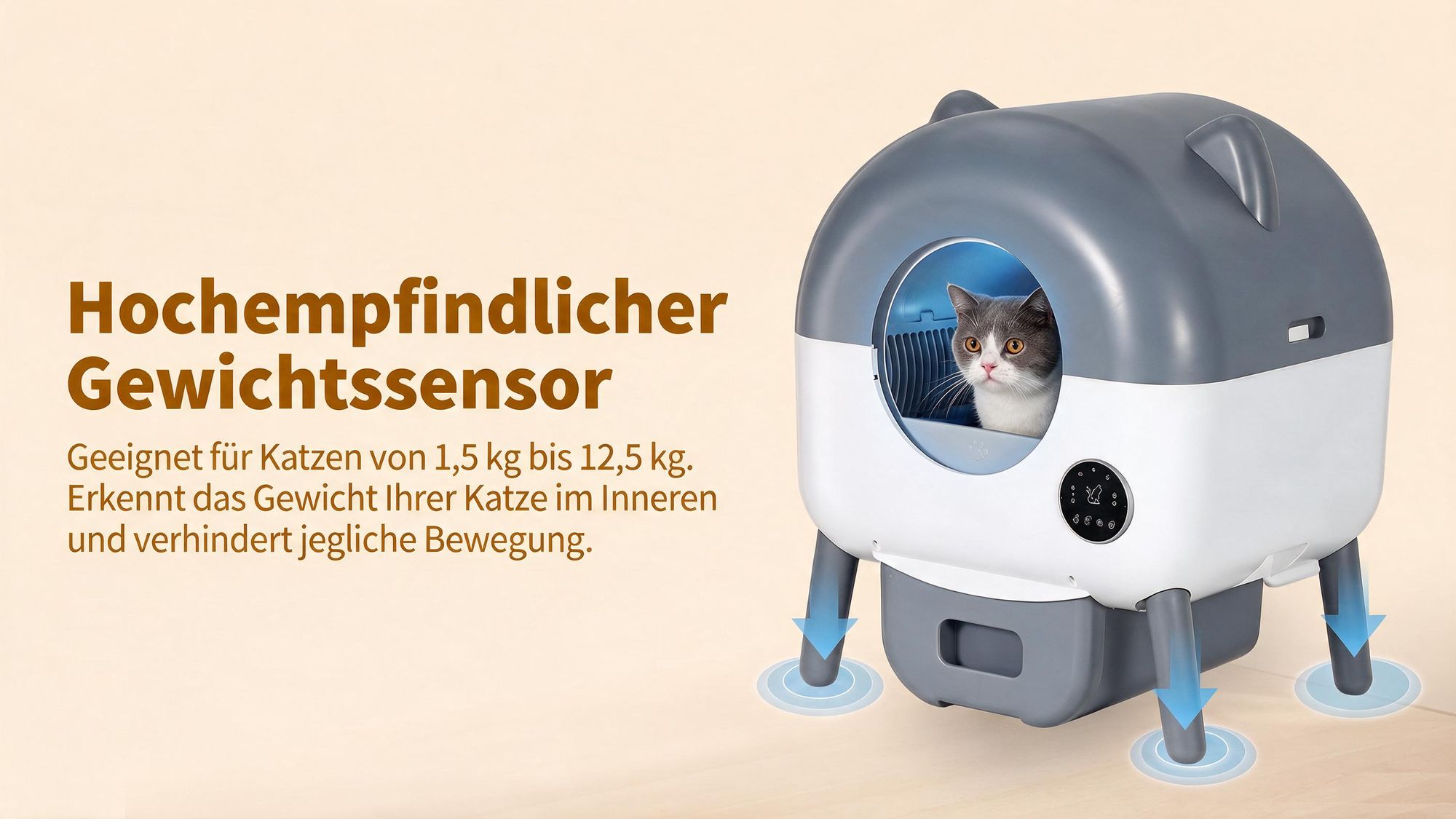 Selbstreinigende Katzentoilette 76L XXL Katzenklo mit App-Steuerung, für mehrere Katzen, 8-fach Anti-Klemm-Sensoren, geruchsarm, leise, LED-Nachtlicht