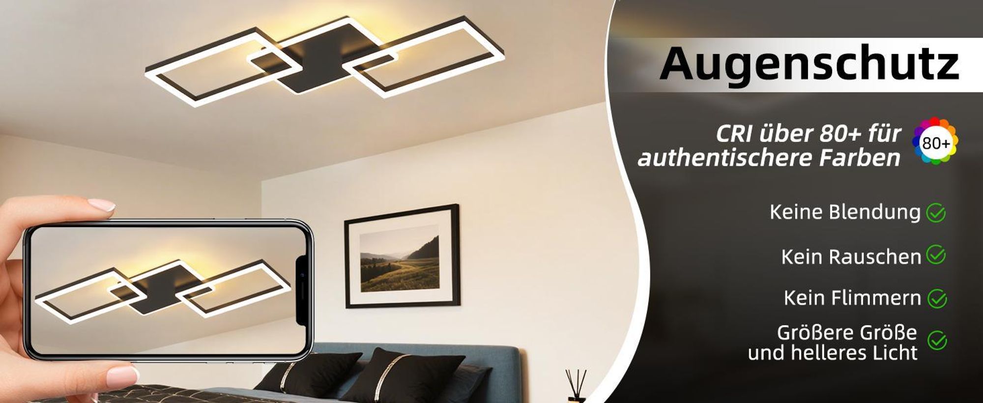 ZMH Deckenlampe Schwarz Wohnzimmer,LED Deckenleuchte Dimmbar mit Fernbedienung,Groß Wohnzimmerlampe,63W,80CM,Modern,Metall Schlafzimmerlampe