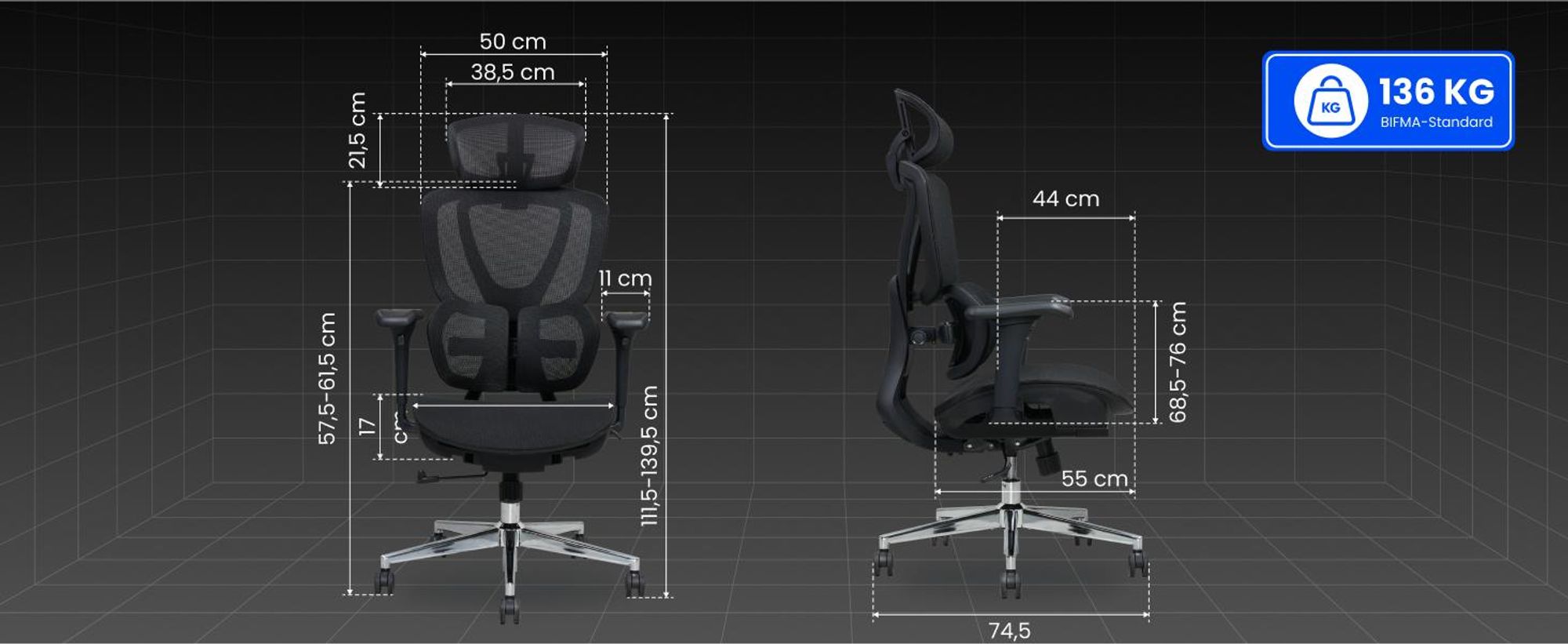 FLEXISPOT Sentinel Ergonomischer Bürostuhl mit Dual-Wing-Lendenstütze, 3D-Kopfstütze & Armlehnen, Fußstütze, Verstellbare Sitztiefe (Schwarz)