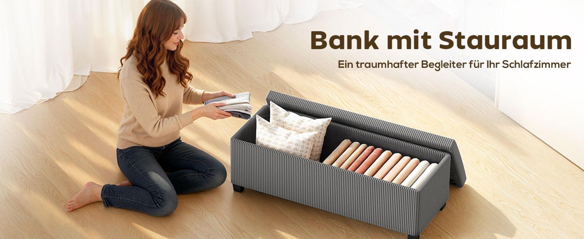 HOMCOM Sitzbank mit Stauraum Polsterbank 112 x 42 x 40 cm mit abnehmbarem Deckel
