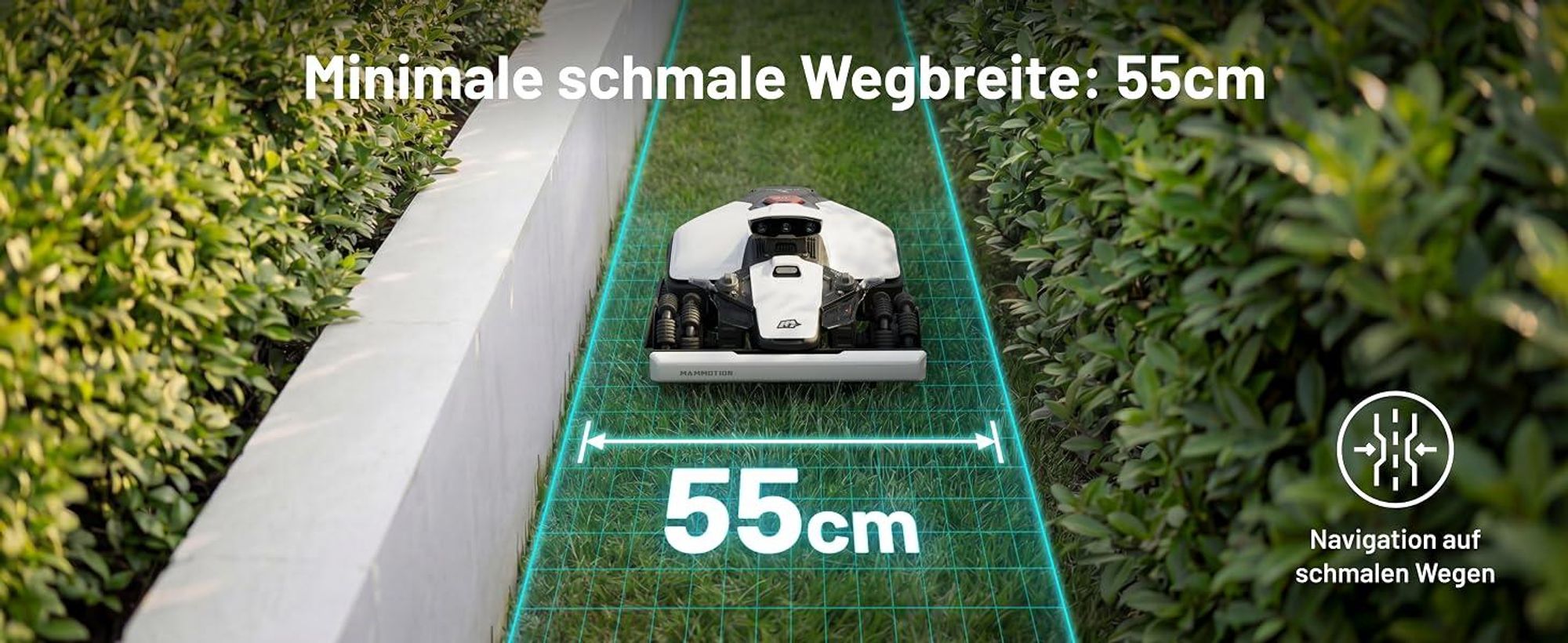 Mähroboter Mammotion LUBA Mini 2 AWD 1000 mit Garage, Waschständer, ohne Kabel, bis 1000 m², Randmähen, DropMow, Auto-Kartierung, 4G-Modul, APP