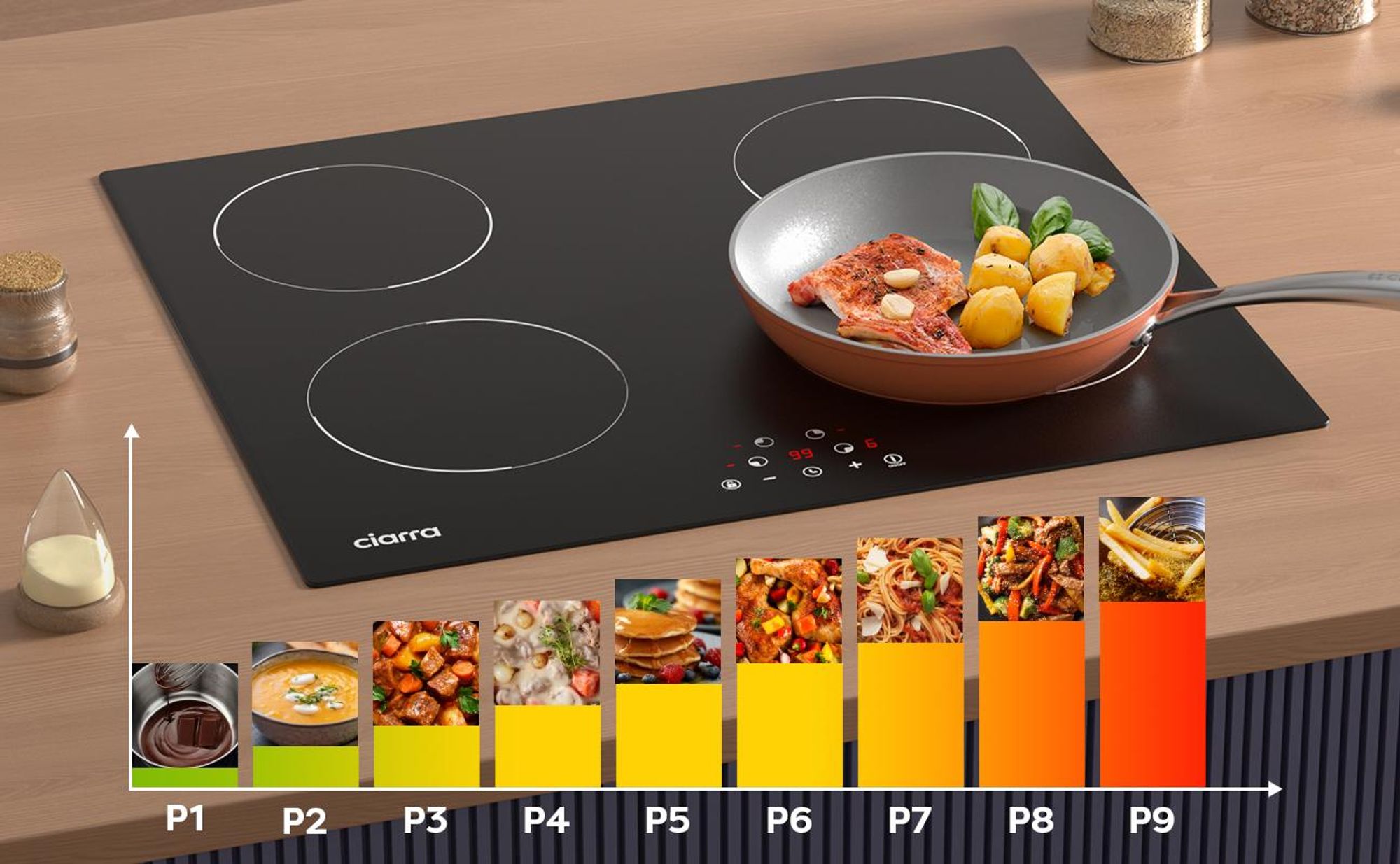 CIARRA Table de cuisson à induction encastrable 60 cm Table de cuisson à induction 4 zones VM4BIH-D