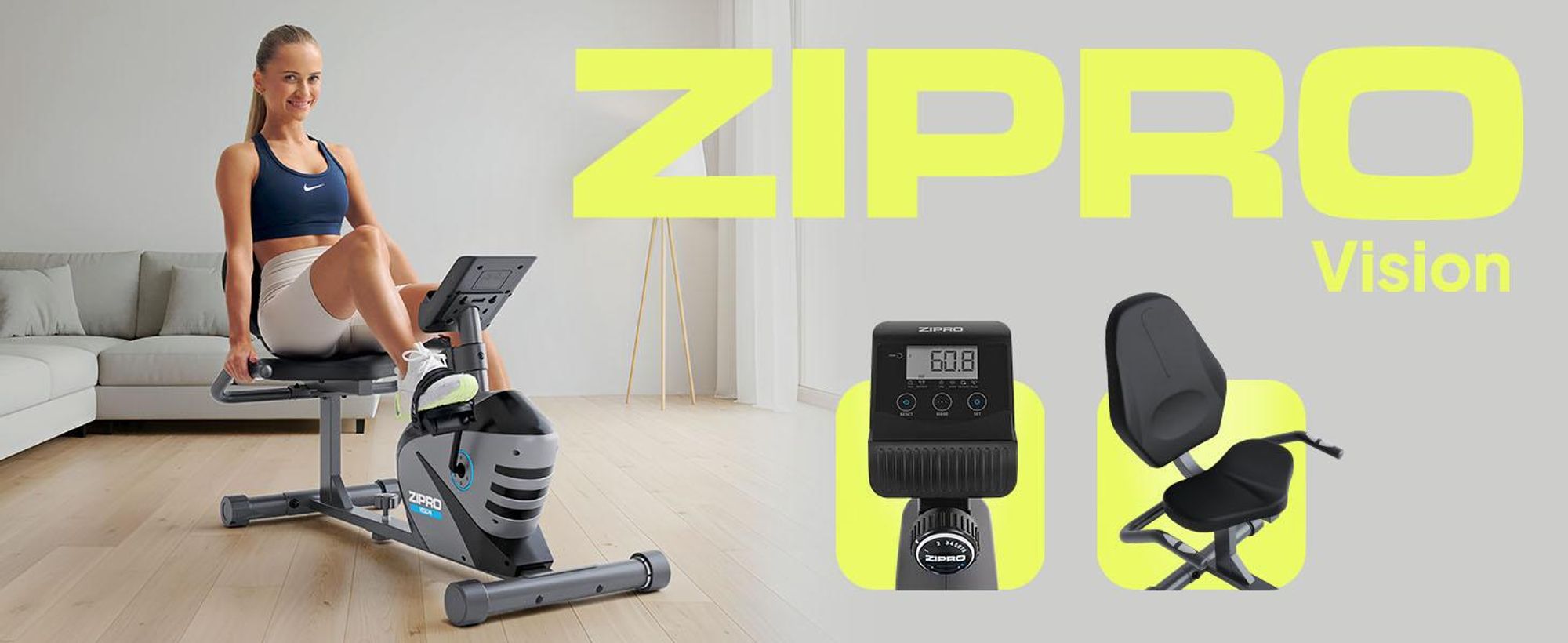 Zipro Adultes Vélo de fitness magnétique horizontal Vision jusqu'à 120kg, Noir, One Size, taille unique