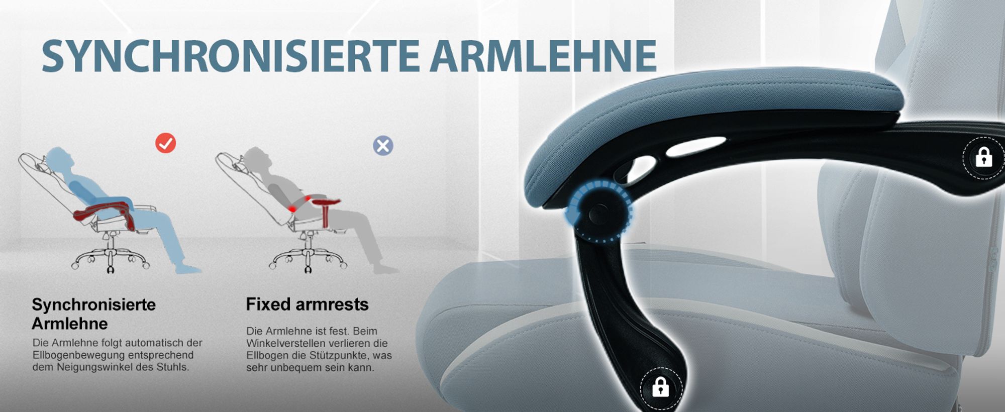 GTPLAYER Gaming Stuhl Ergonomischer Gaming Sessel Schreibtischstuhl mit Stoffoberfläche Atmungsaktiver Bürostuhl Federsitzkissen mit Fußstütze Blau