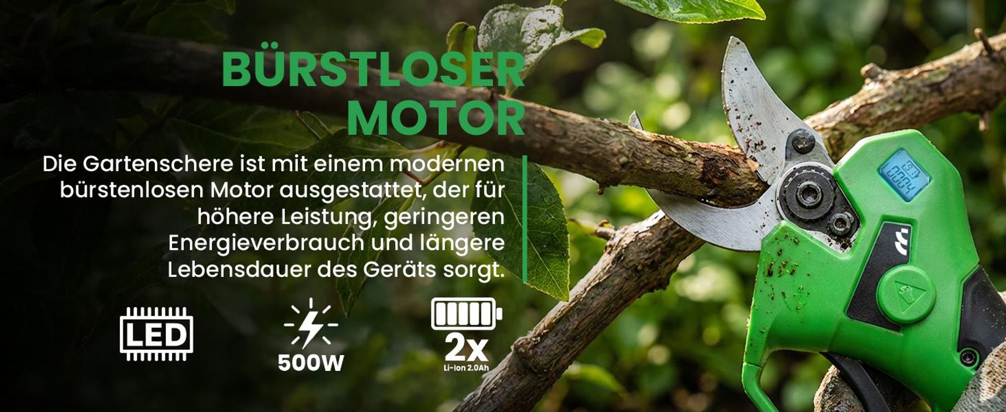 Elektrische Gartenschere Astschere mit 2xAkku 2Ah