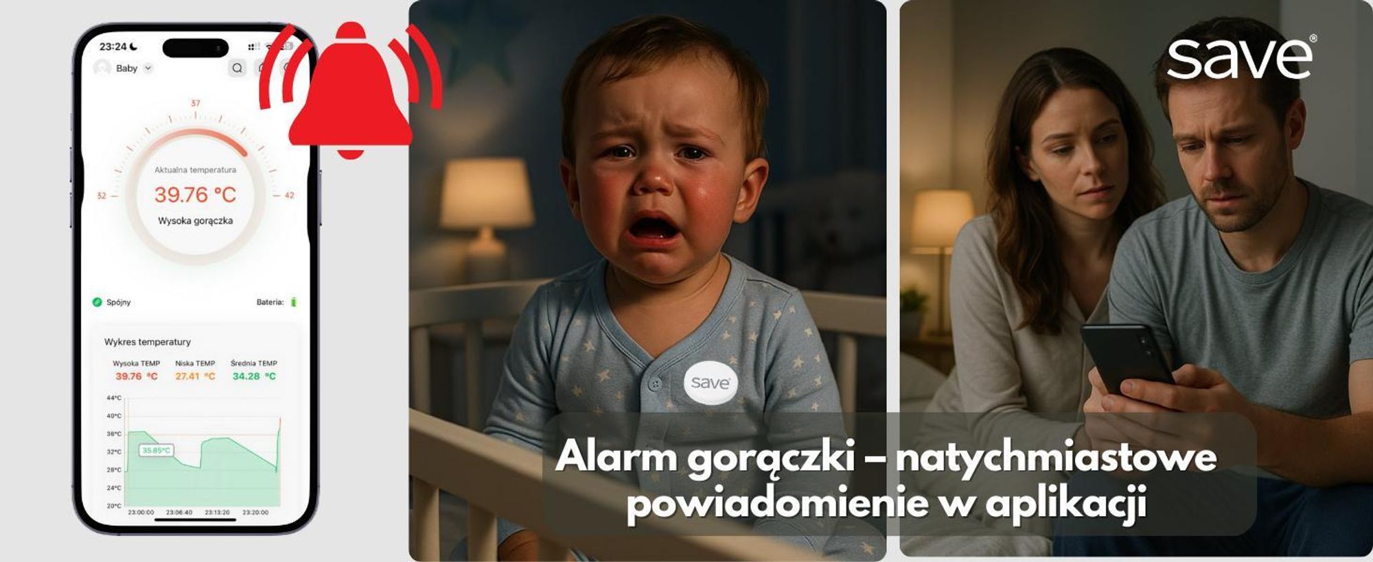 Termometr bezdotykowy dla dzieci medyczny na podczerwień alarm gorączki aplikacja SAVE