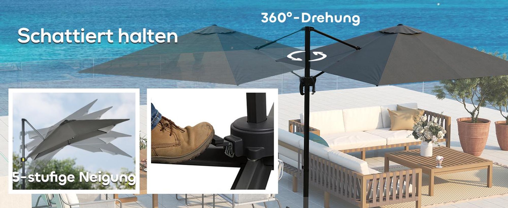 Outsunny Sonnenschirm 245x245 cm Ampelschirm neigbar Alu Grau