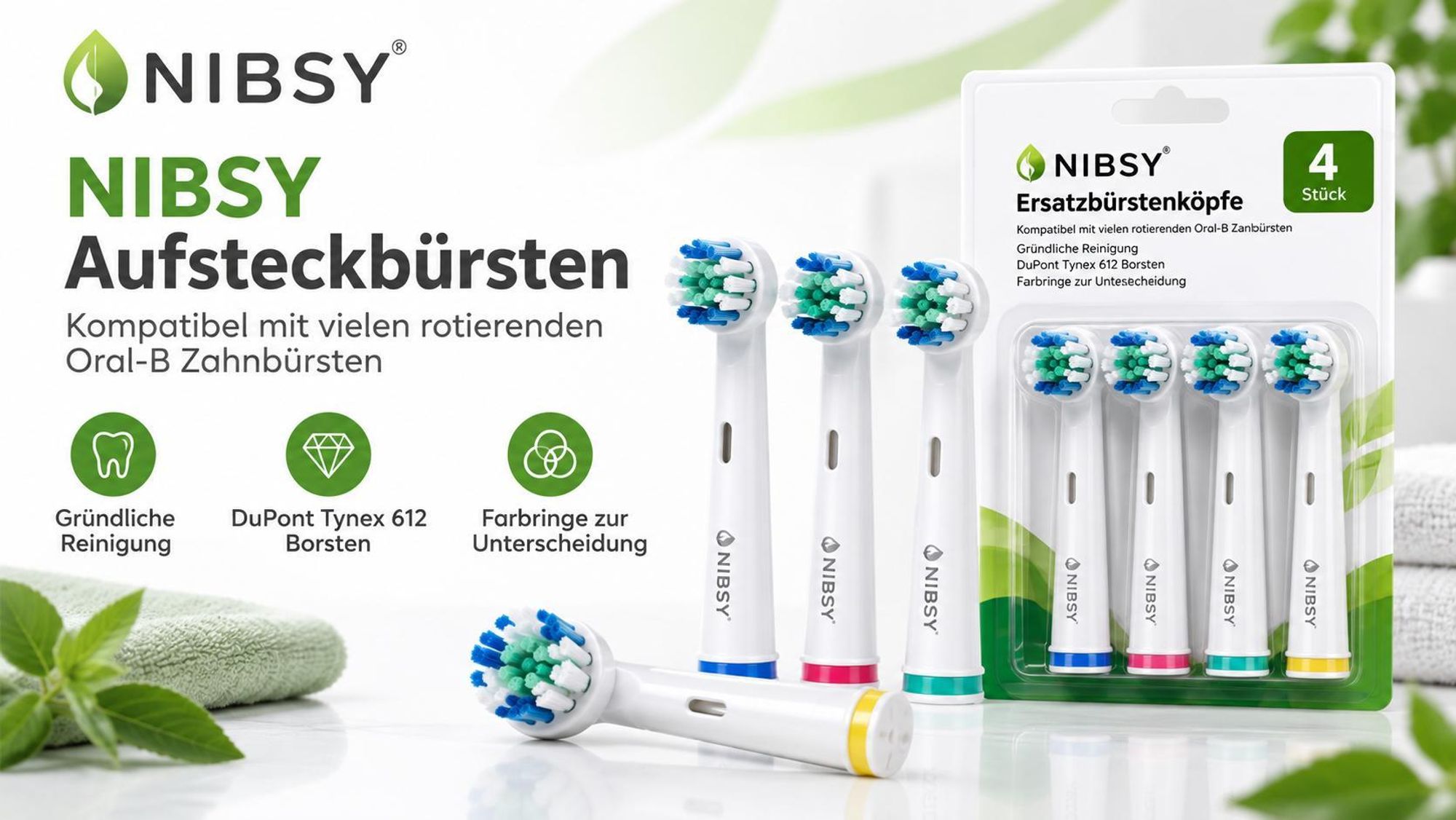 NIBSY Aufsteckbürsten kompatibel mit vielen rotierenden Oral-B Zahnbürsten