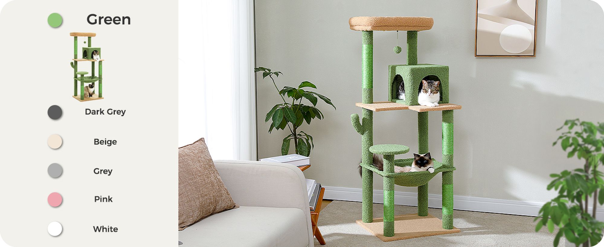 Purpurra Katzenbaum für große Katzen mit Metall Plüsch Hängematte 116cm/ 143 cm