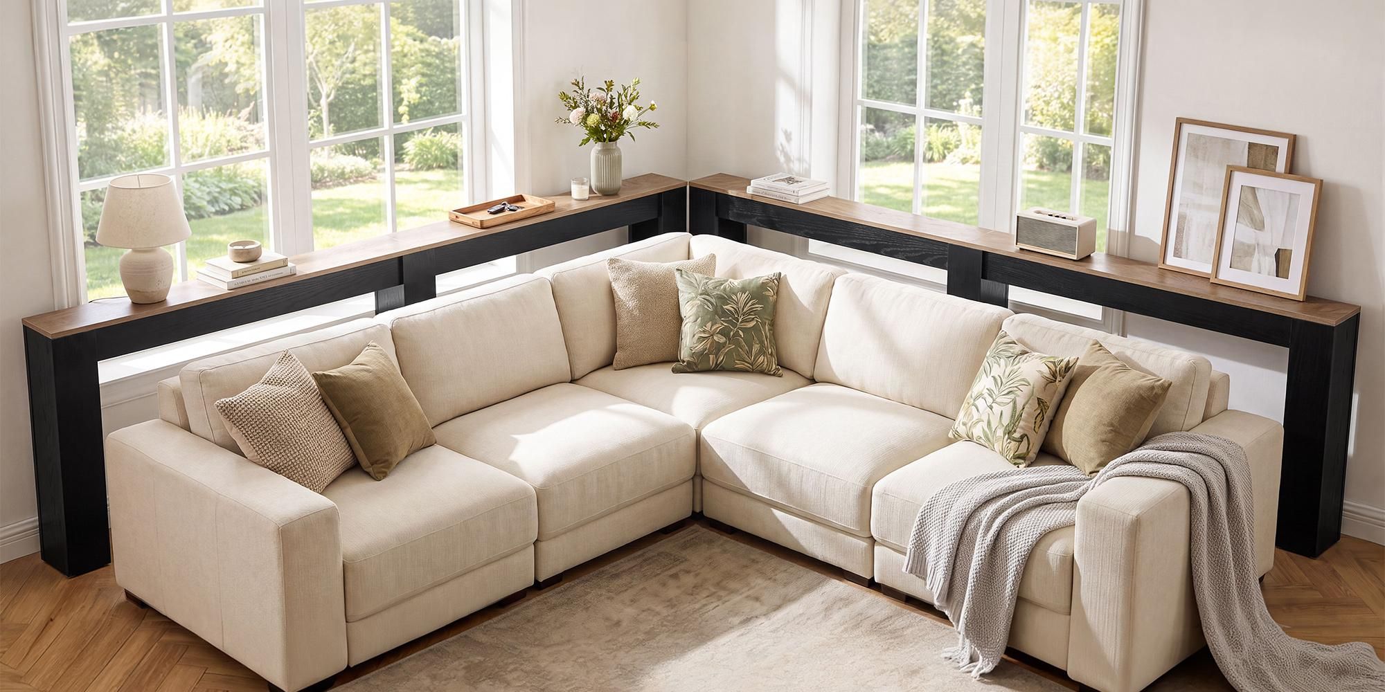 Konsolentisch, 240 cm x 15 cm Beistelltisch, Landhausstil Flurtisch, für hinter dem Sofa, im Flur & Wohnzimmer, schmaler Sofatisch