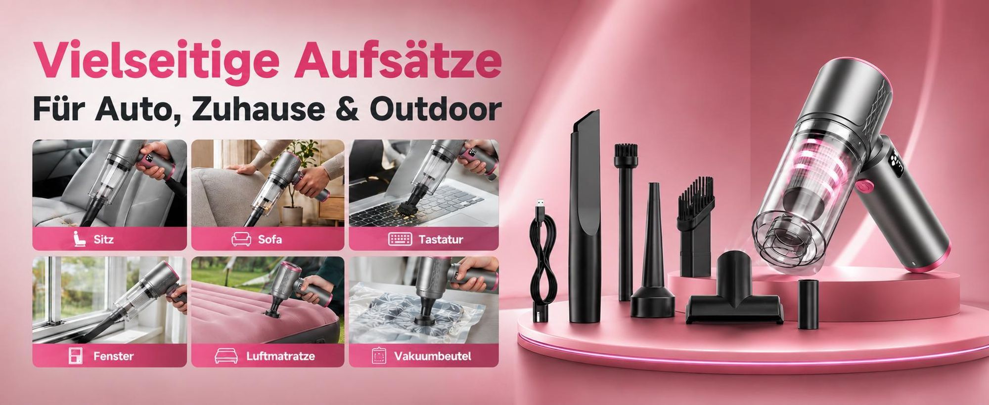 4-In-1 Handstaubsauger, 20000PA Akku-Handstaubsauger, LED kabelloser Autostaubsauger,Staubsauger&Gebläse, Mini Staubsauger für Auto, Zuhause, Haustier