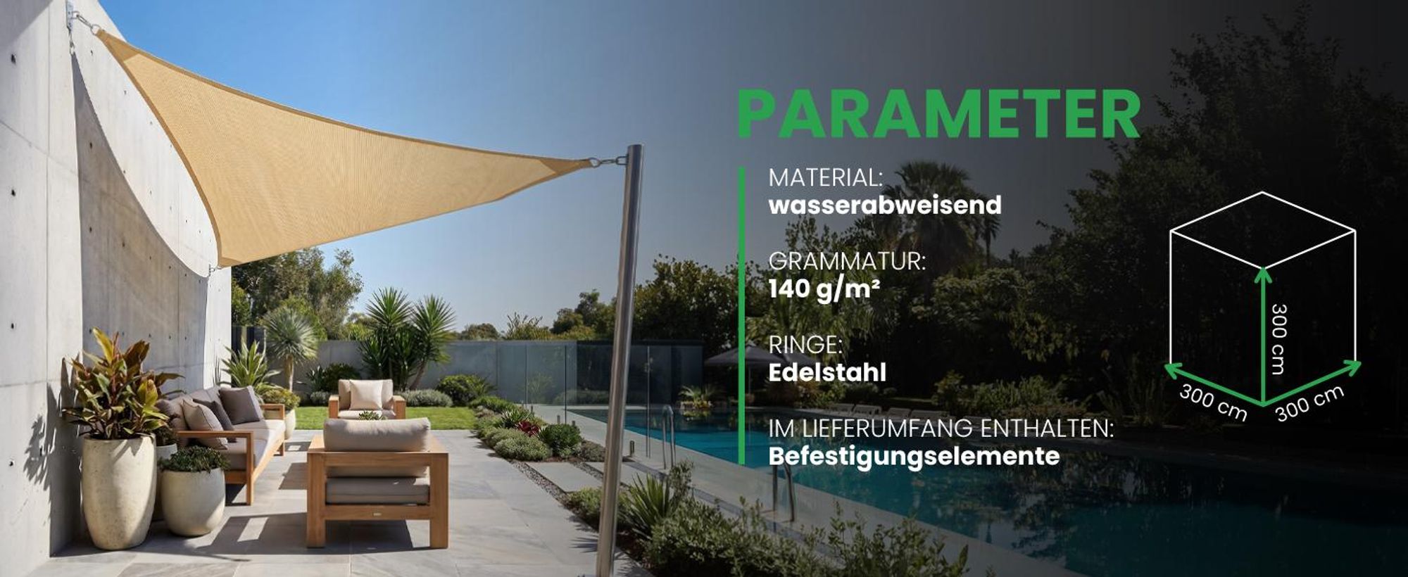 Dreieckig Sonnensegel Wasserdicht 3x3x3 Meter Beige mit Montagesatz