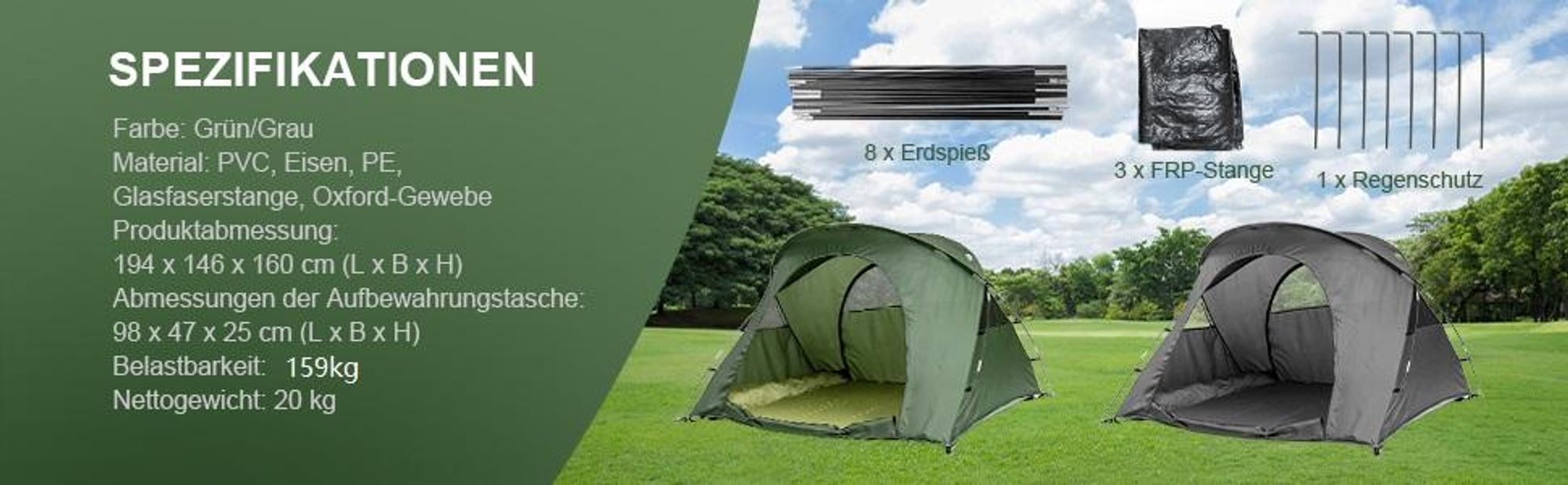 COSTWAY Erhöhtes Feldbett mit Zelt für 2 Personen, Kuppelzelt mit selbstaufblasender Matratze, Abdeckung & Schuhaufbewahrungstasche, Zelt bis 300kg
