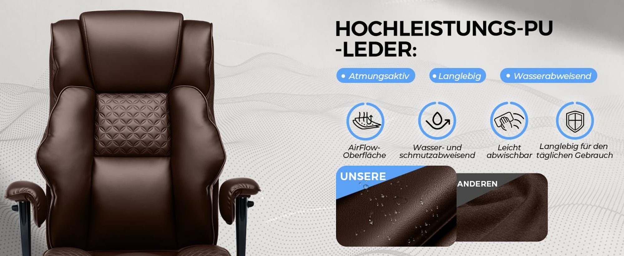 GTPLAYER Gaming Stuhl, breiter Bürostuhl mit Taschenfeder, Ergonomischer PC-Stuhl, Verstellbarer und Drehbarer Schreibtischstuhl, Kunstleder, braun