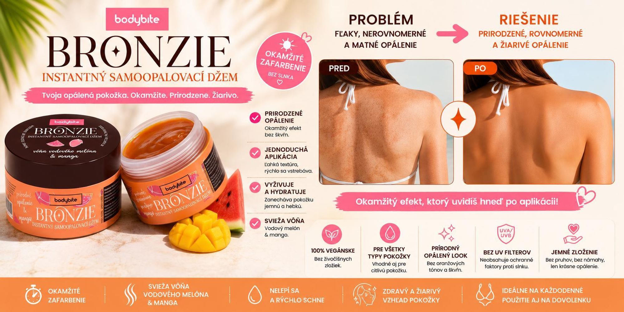 200 ml opaľovací krém s okamžitým účinkom, džem na opaľovanie - BRONZIE