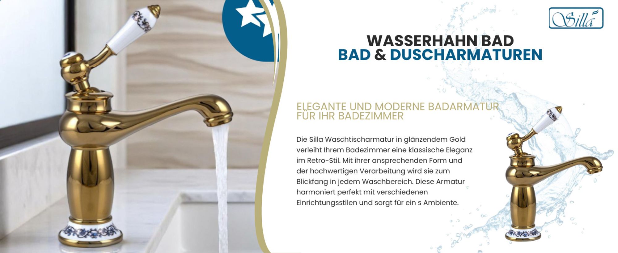 Silla, Gold, Armatur, Bad, Spültischarmatur, Wasserhahn Bad, Wasserhahn, Messing