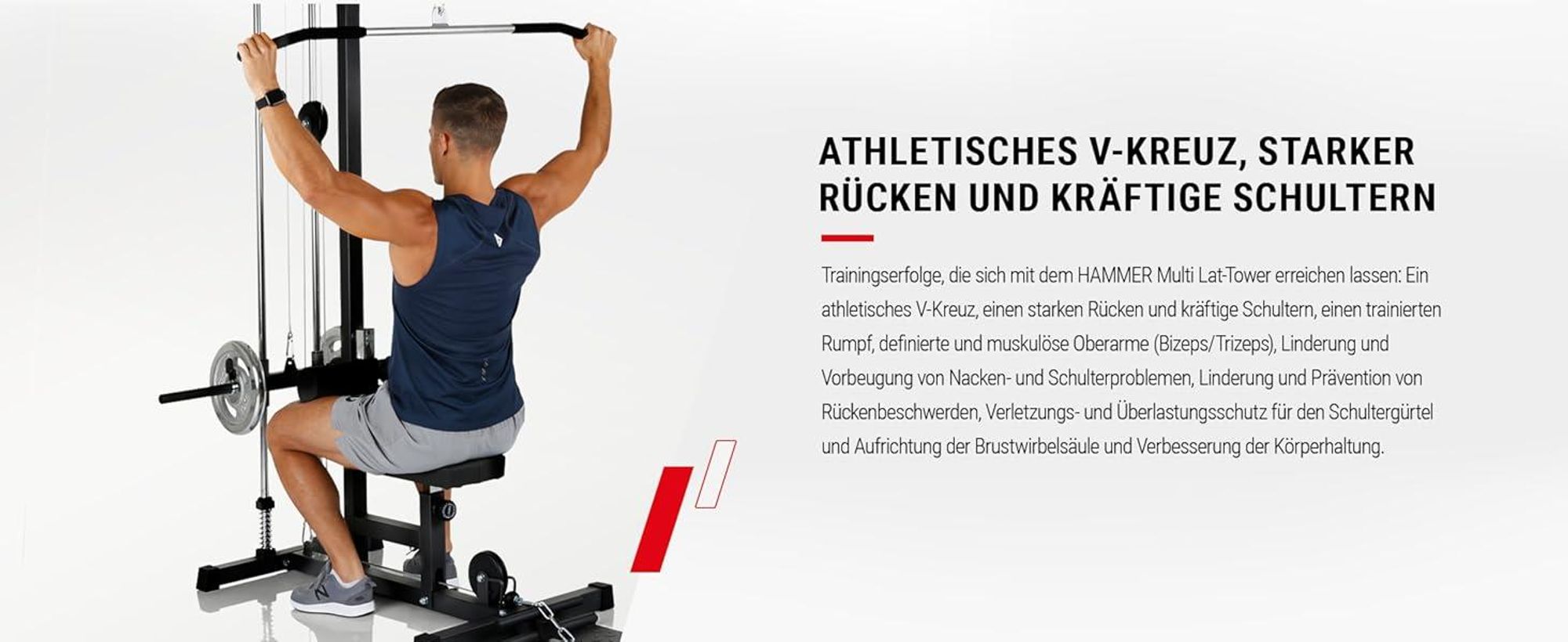 HAMMER Finnlo Latzug-Station Multi-Lat-Tower, 120 kg belastbare Gewichtsauflage