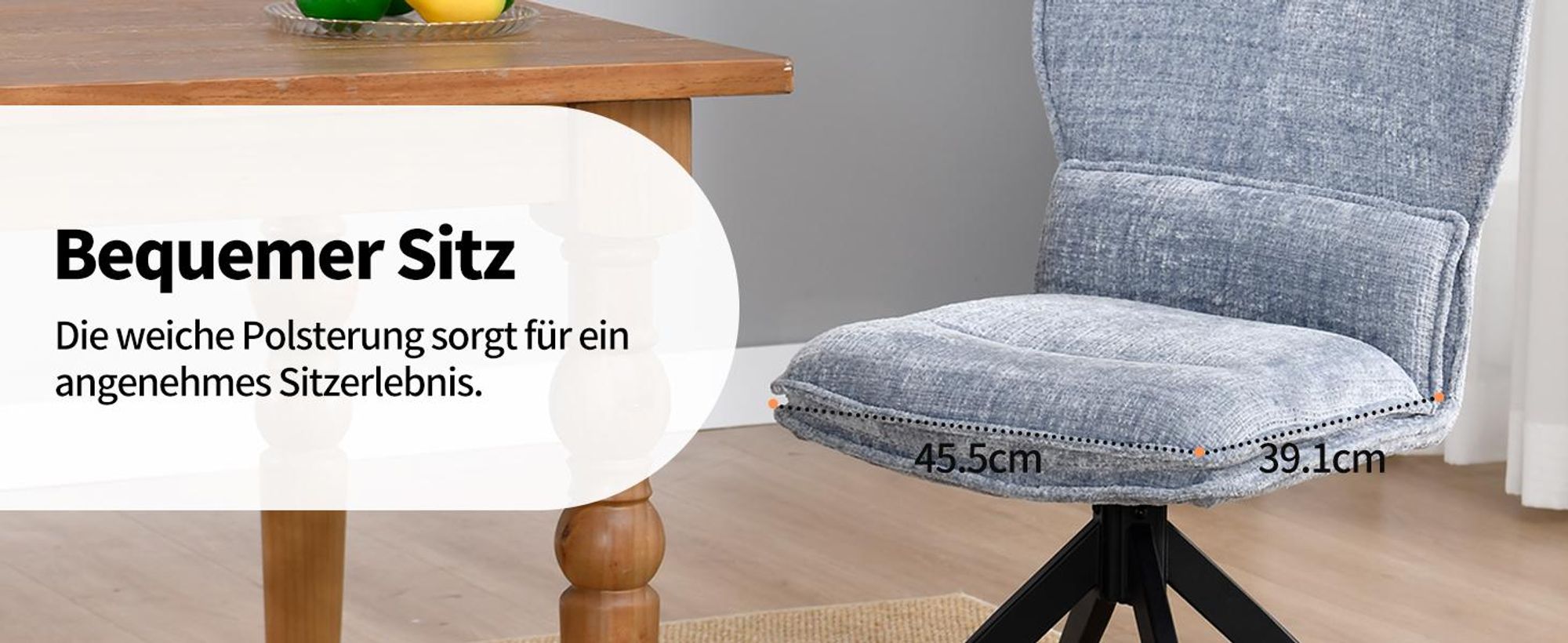 Duhome Esszimmerstuhl aus Chenille 360° Drehbar Stuhl mit Automatische Rückstellfunktion Polsterstuhl für Esszimmer Küche Wohnzimmer, Blau