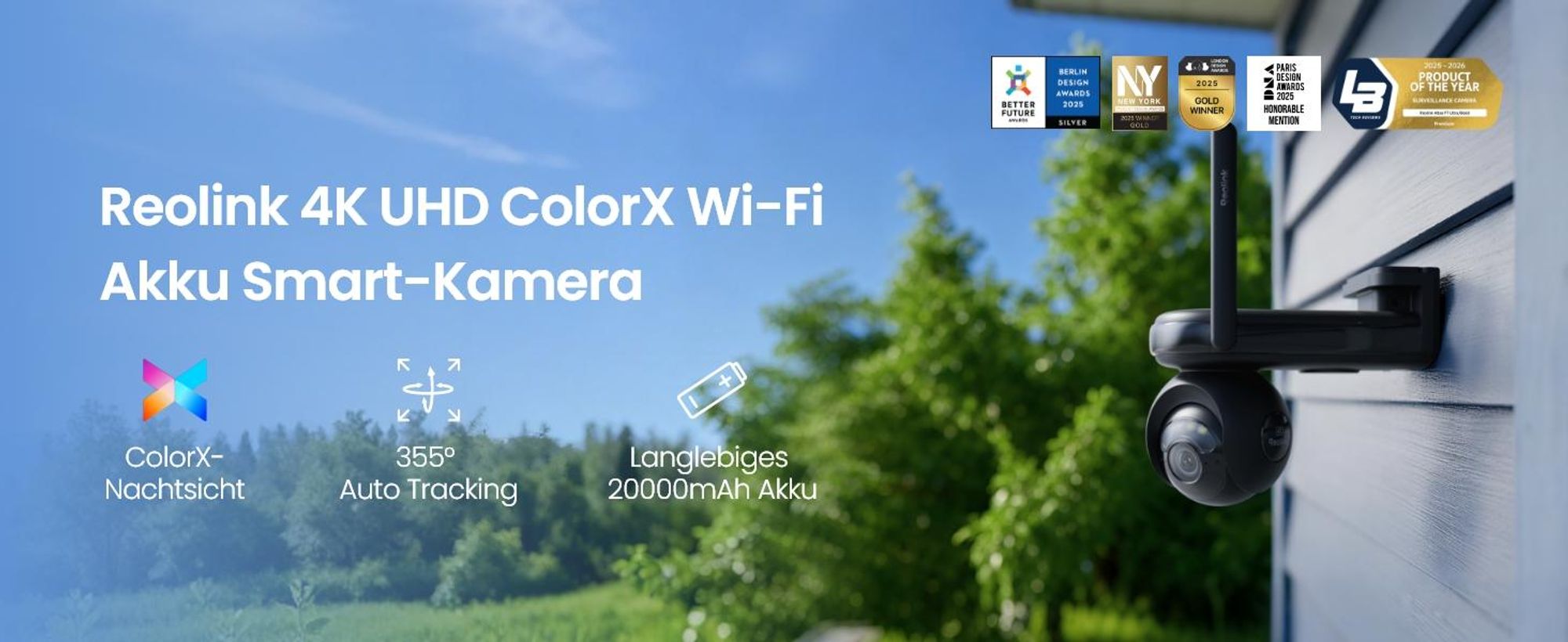 Reolink Altas PT Ultra, 4K 8MP WiFi 6 Akku Überwachungskamera, 360° PT Auto-Tracking, ColorX Nachricht, 10s Voraufzeichnung, KI Erkennung, Schwarz