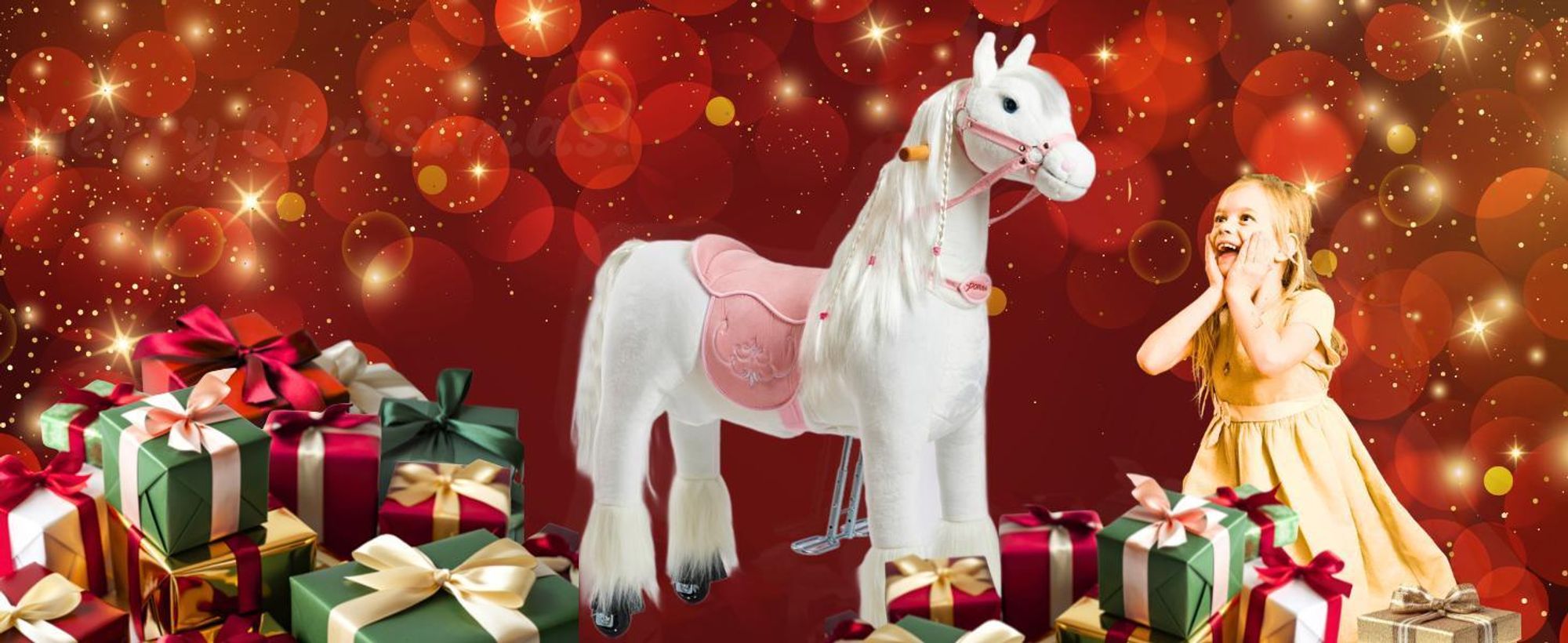Ponnie Mechanisches Pferd auf Rollen Happy M - Pony mit Rollen für Kinder - Dunkelbraun