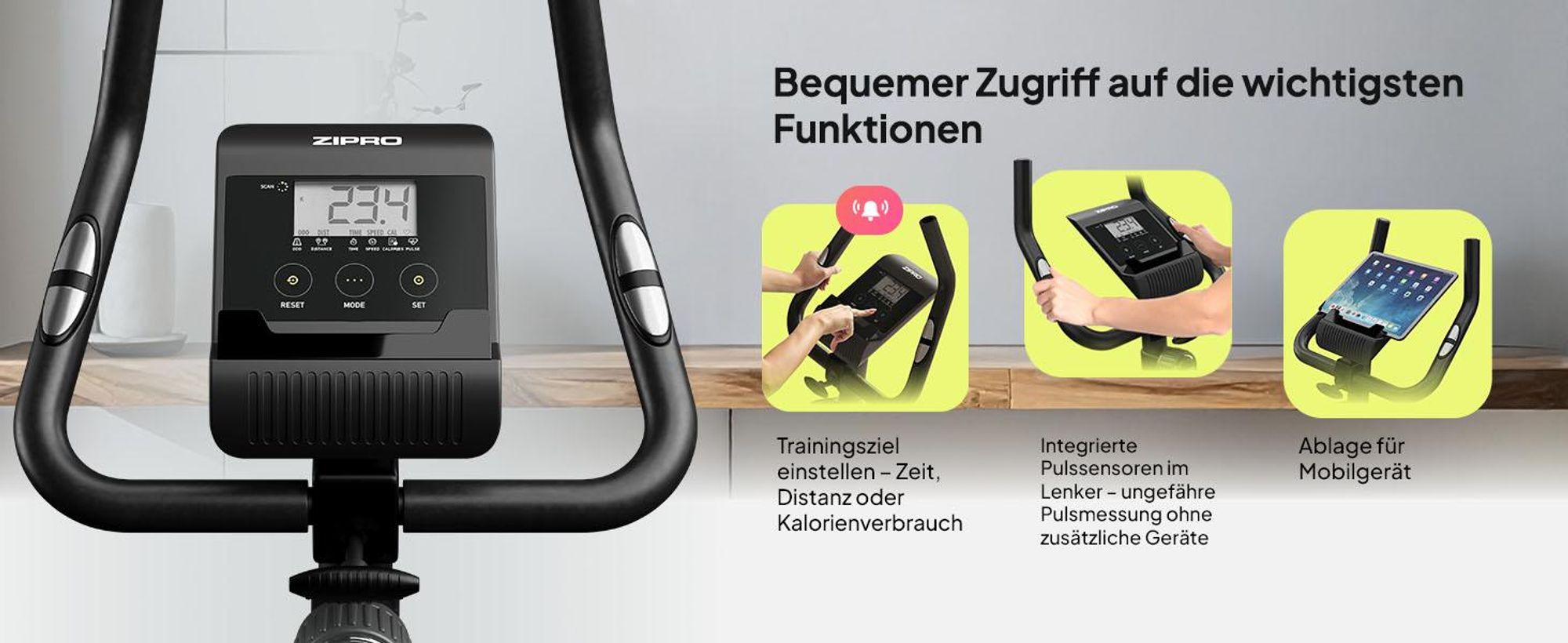 Zipro Heimtrainer Fahrrad Boost Gold – Magnetisches Fitnessbike bis 120kg Belastbar Leiser Hometrainer mit Pulsmessung, Flaschenhalter Handtuchhalter