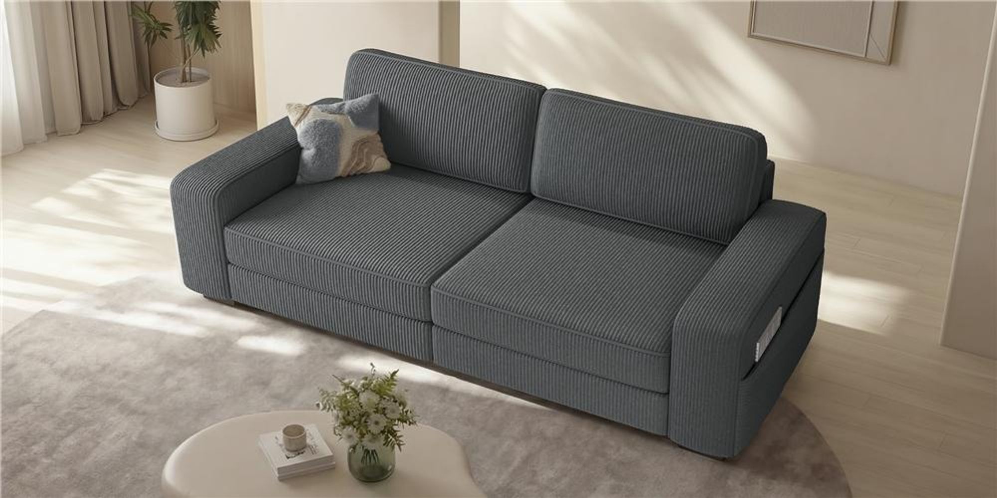 Yaheetech 3-Sitzer Sofa aus Cordstoff, 212 cm breit, Polstersofa mit Kissen &  Rückenlehne & Armlehnen, Dunkelgrau
