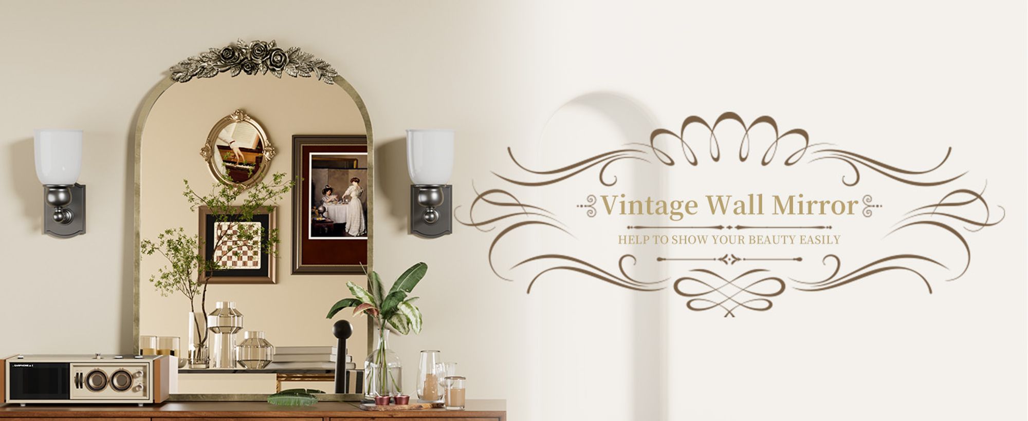 ARTLOGE Wandspiegel Retro, Badezimmerspiegel Dekorative Hängespiegel Dekospiegel für Badezimmer Wohnzimmer Schlafzimmer, 60,5 x 91,6 cm