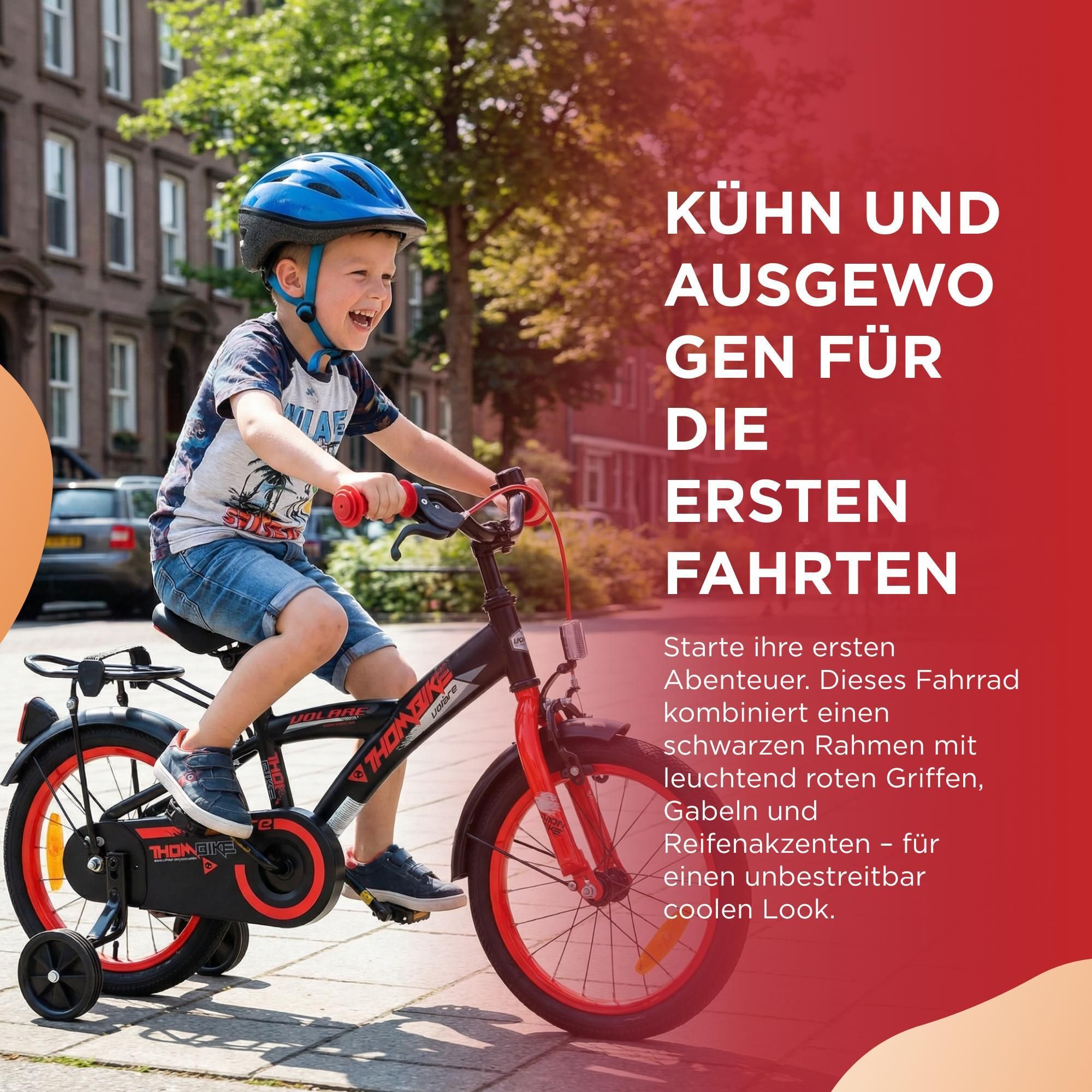 Volare Thombike Kinderfahrrad - Jungen - 14 Zoll - Schwarz Rot