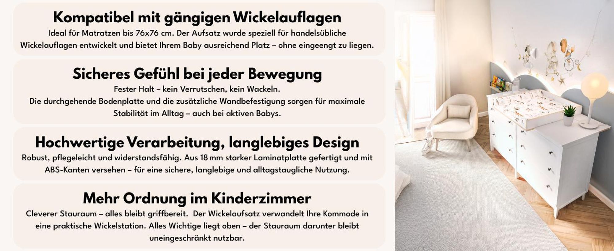 regalik Wickelaufsatz mit Platte für Hemnes von IKEA, Wickeltischaufsatz für 50x160 cm Kommoden, Abnehmbar Wickelkommode aufsatz, Abgerundeten Frontplatten, Weiß Superholz