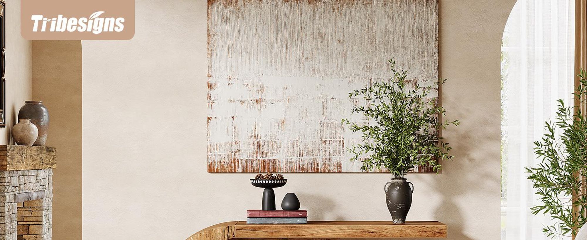 Tribesigns 110 cm Konsolentisch, im Mid-Century-Modern-Stil für Eingangsbereich, C-förmig Holz Flur, Wohnzimmer, Eingangsbereich, Foyer, Naturbraun