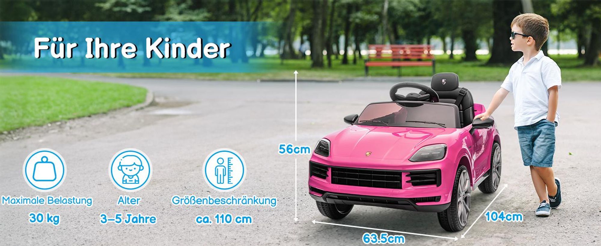 FCH Kinder Elektroauto 12V Kinderauto Elektrisch 2,4G-Fernbedienung, Porsche Cayenne Elektrofahrzeuge mit MP3, Musik, Hupe, LED-Leuchten (Rosa)