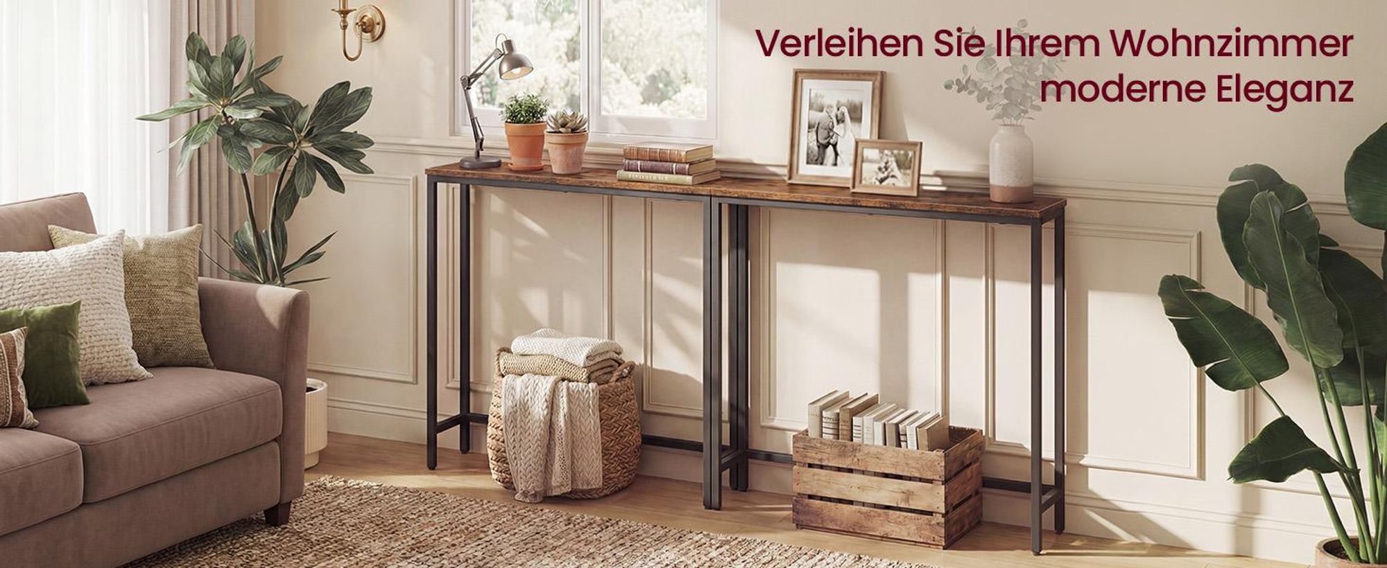 VASAGLE Konsolentisch, schmaler Beistelltisch, einfache Montage, Flur, 20 x 80 x 81,2 cm, braun-schwarz