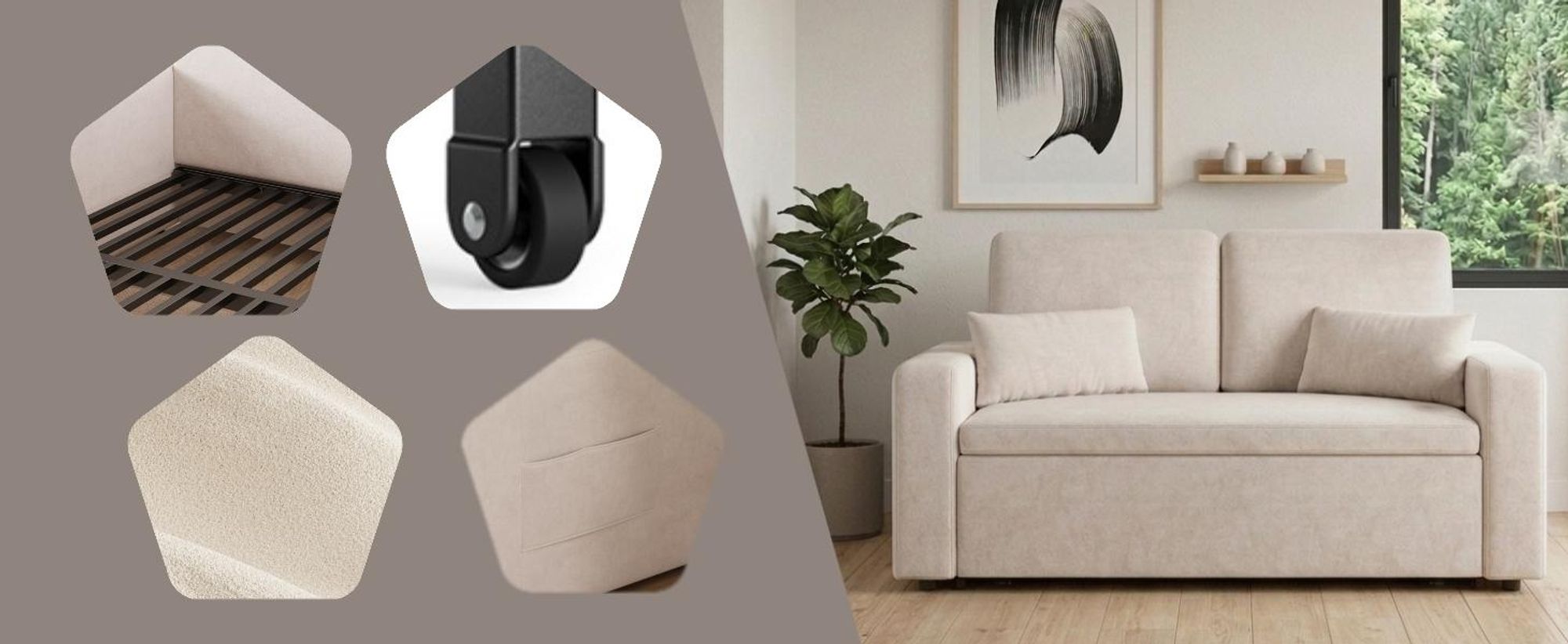 Divano letto BEALIFE, 147x82x87 cm, 2 posti, con funzione letto | Letto estraibile | Colore: crema | Codice prodotto: AR28