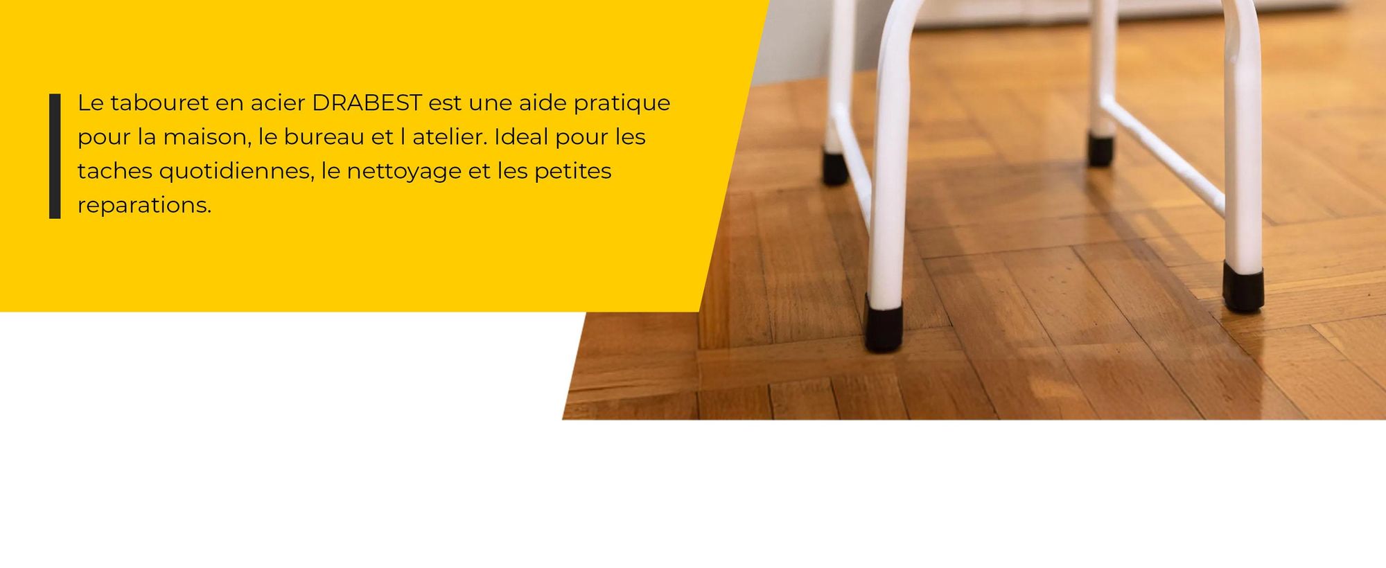 Drabest | Tabouret en acier à 1 marche, stable et robuste, pieds antidérapants, capacité de charge de 150 kg, large surface d'appui, pour la maison, le bureau et les travaux de bricolage