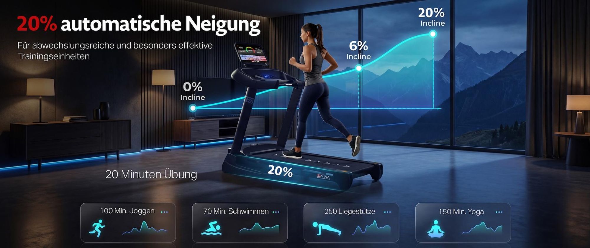 Laufband klappbar AsVIVA T20 Heimtrainer bis 18 km/h leise stabil mit großer Lauffläche App-kompatibel für Zuhause