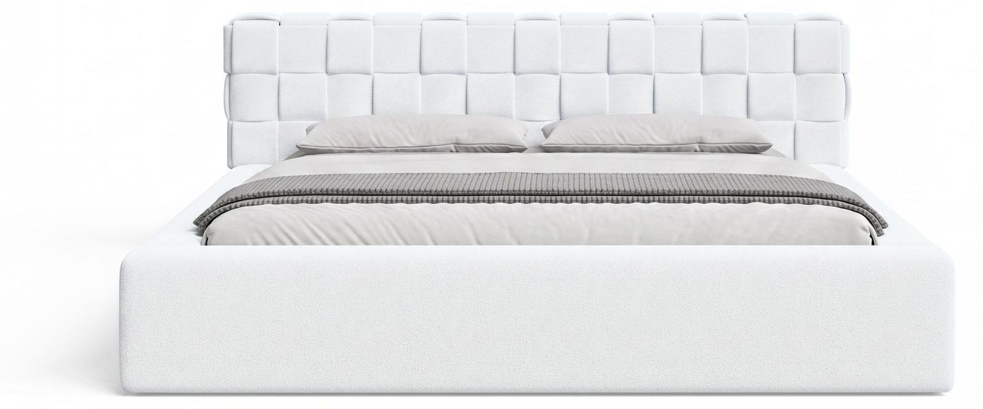Chilly Möbel Design Bett Cube - Geometrisches Polsterbett mit Stauraum, Lattenrost und stabilem Metallrahmen 160x200 cm / Bouclé / Braun