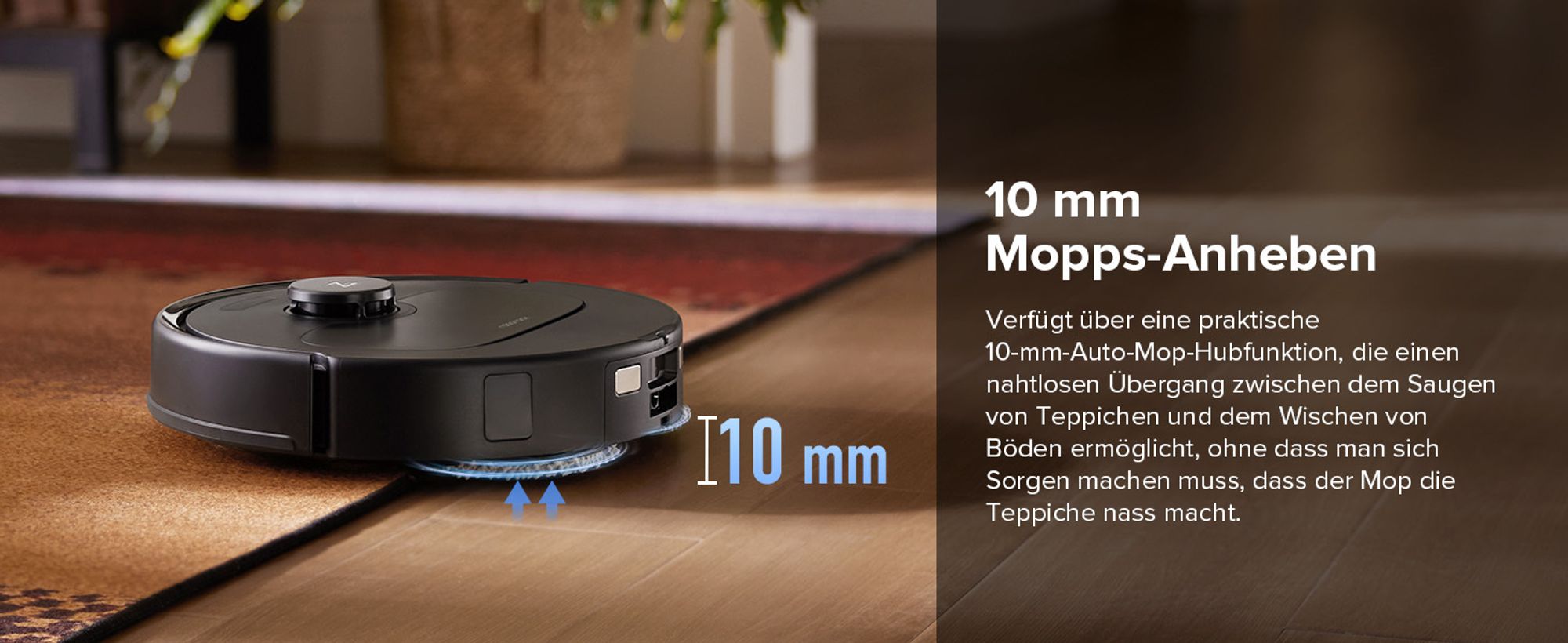 Roborock QV 35S Staubsauger Roboter, 10.000Pa Saugroboter (Upgrade von Qrevo Plus), Anti-Tangle-Bürsten, Anhebbare Schleudermopps (Schwarz)