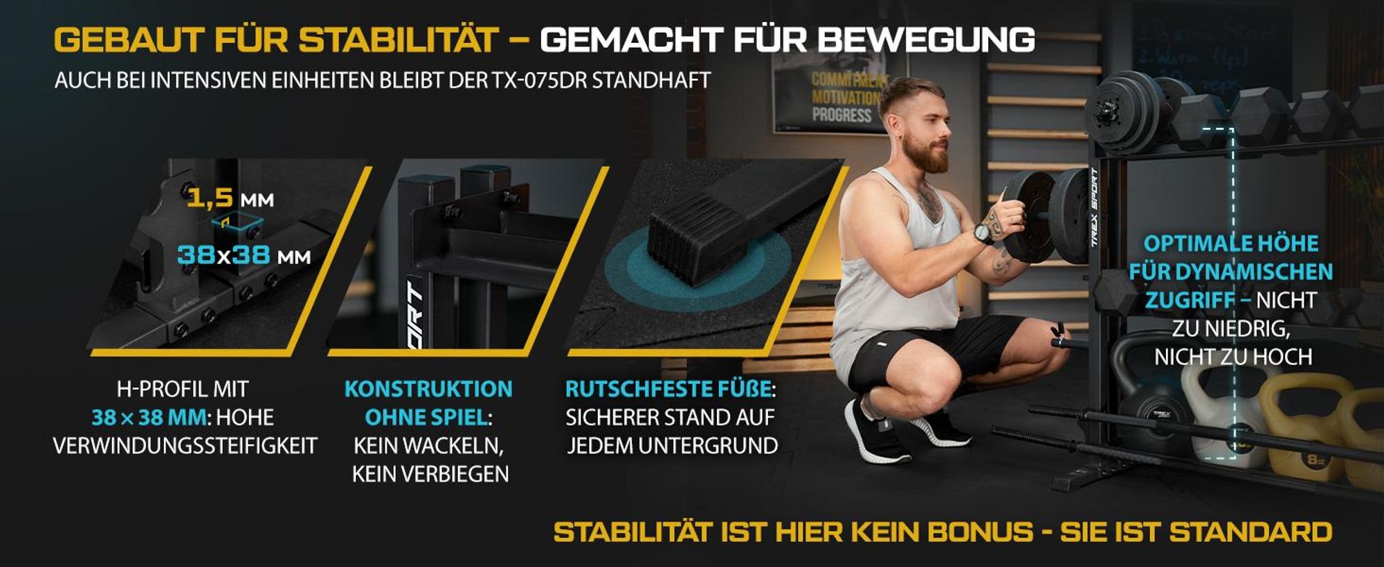 TREX SPORT Hantelablage Gewichteständer TX-075DR | Stahl Hantelständer für Hantelscheiben, Hantelstangen, Trainingszubehör | rutschfest, bis 690 kg