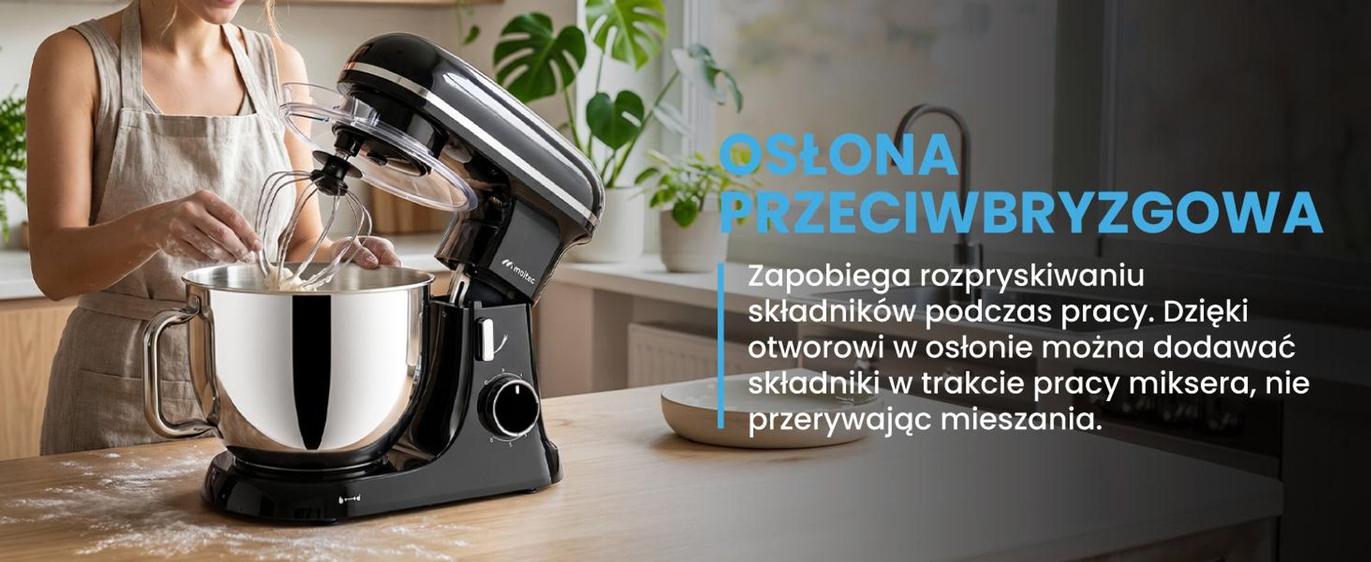 Wielofunkcyjny robot kuchenny do wyrabiania ciasta, miksowania oraz mielenia mięsa w kolorze czarnym