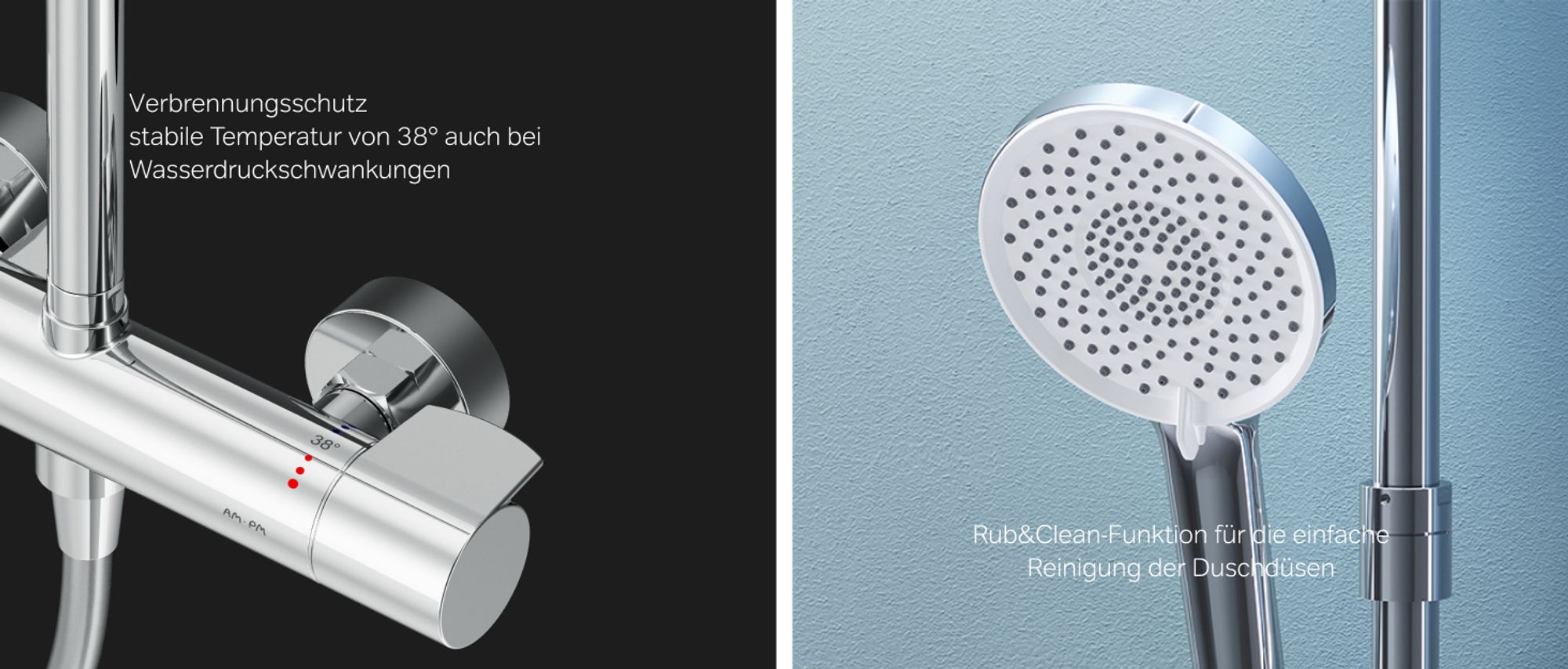 AM.PM Duschsystem Regendusche mit Thermostat 38℃ Edelstahl Duscharmatur Set Duschsäule Regendusche, inkl. verstellbar Duschstange F07XA400 X-Joy,Chrom
