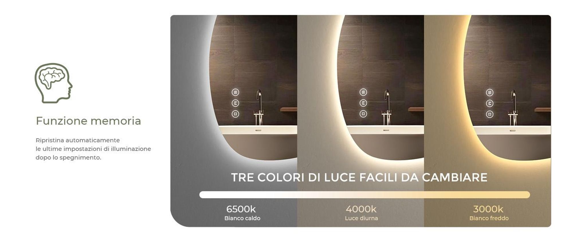 S'AFIELINA specchio da bagno con illuminazione 60×45 cm Specchio da parete con interruttore a LED 3 colori di luce e dimmerabile, funzione antiappannamento e memoria