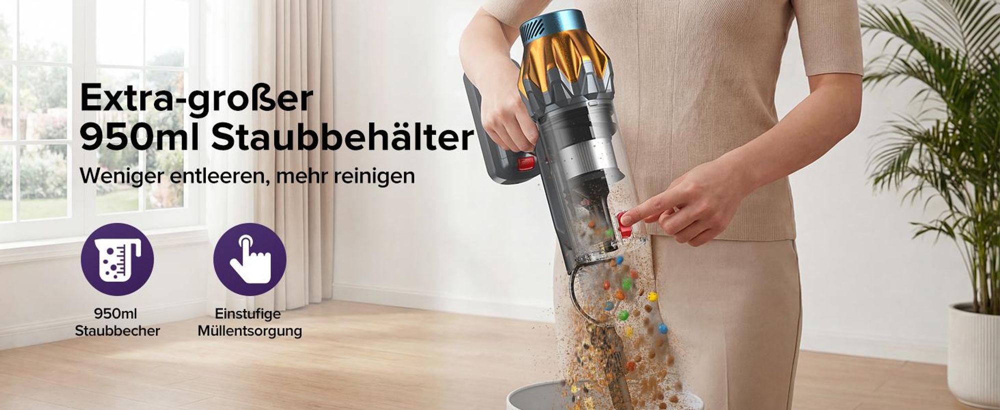 Lubluelu P6 Akku Staubsauger 78kPa Stielstaubsauger Handstaubsauger 50min.Selbststehender 450W Staubsauger Kabellos mit LED Display Anti-Tangle-Bürste