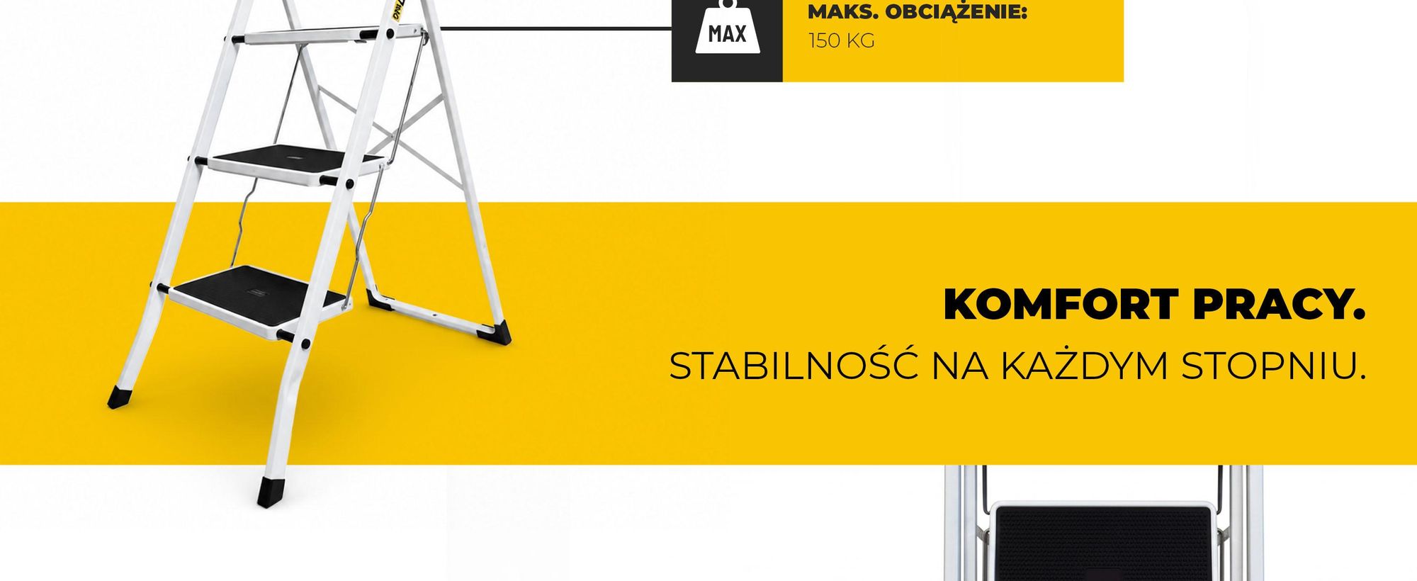 DRABEST | Drabina 3-stopniowa, nośność 150 kg, drabina krokowa, drabina rozkładana, drabina wolnostojąca, drabina dwustopniowa, drabina - seria PRO