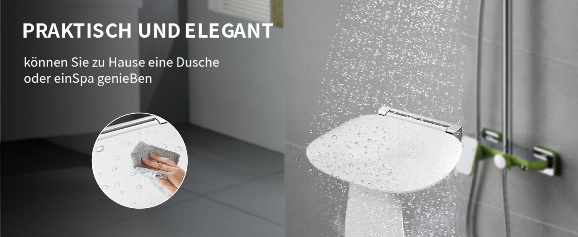 HEUFFE Duschsitz Klappbar Wandmontage Duschklappsitz Klappsitz Dusche bis 200kg Badestuhl Duschhocker-Badhocker Hocker Duschstuhl für Senioren, Weiß