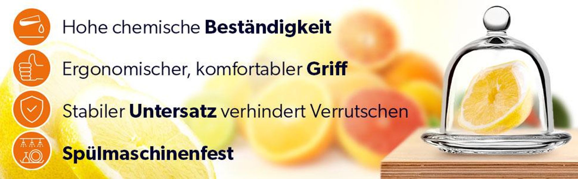 KADAX Zitronenbehälter mit Deckel "Jorre", Vorratsbehälter, Glasbehälter mit Teller, Frischhaltedose für Zitrone, transparent, 2 Stücke