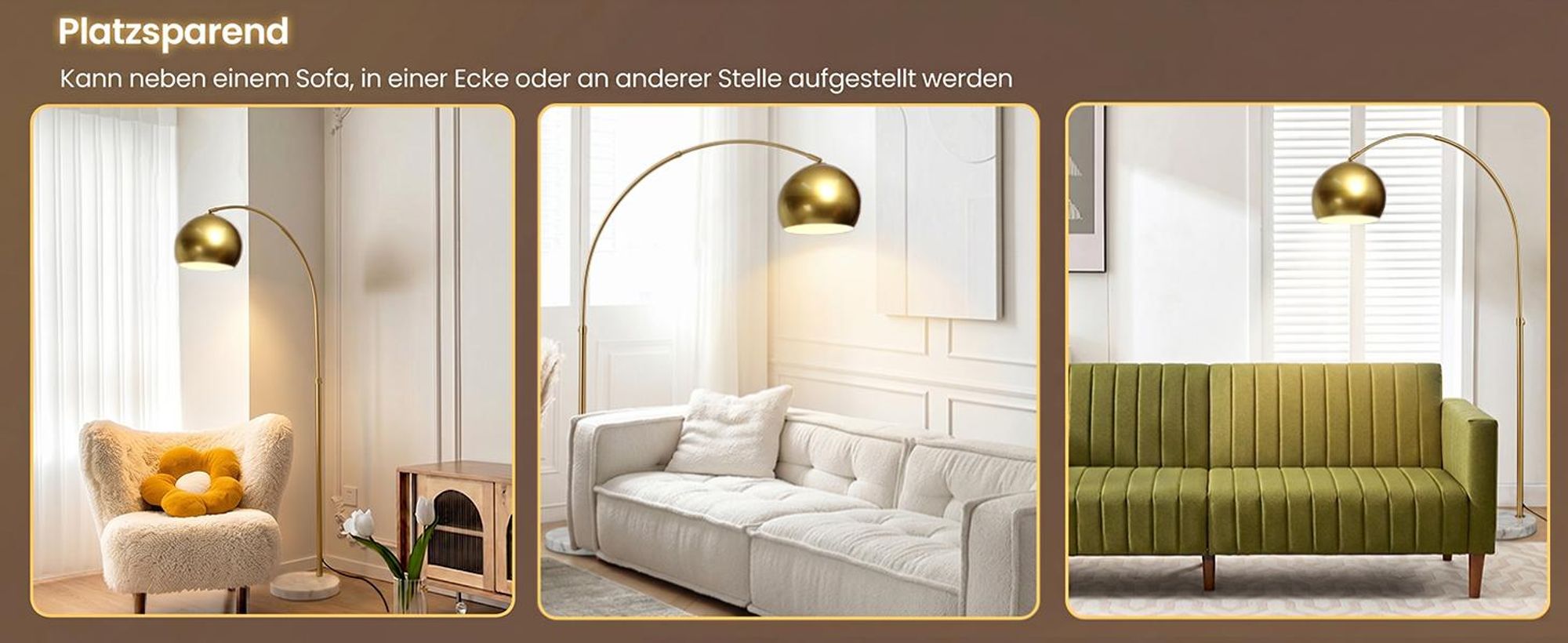Gebogen Stehlampe Modern Golden Einstellbar Stehleuchte Metallschirm und Marmorsockel Dimmbar Bogenleuchte mit Fernbedienung