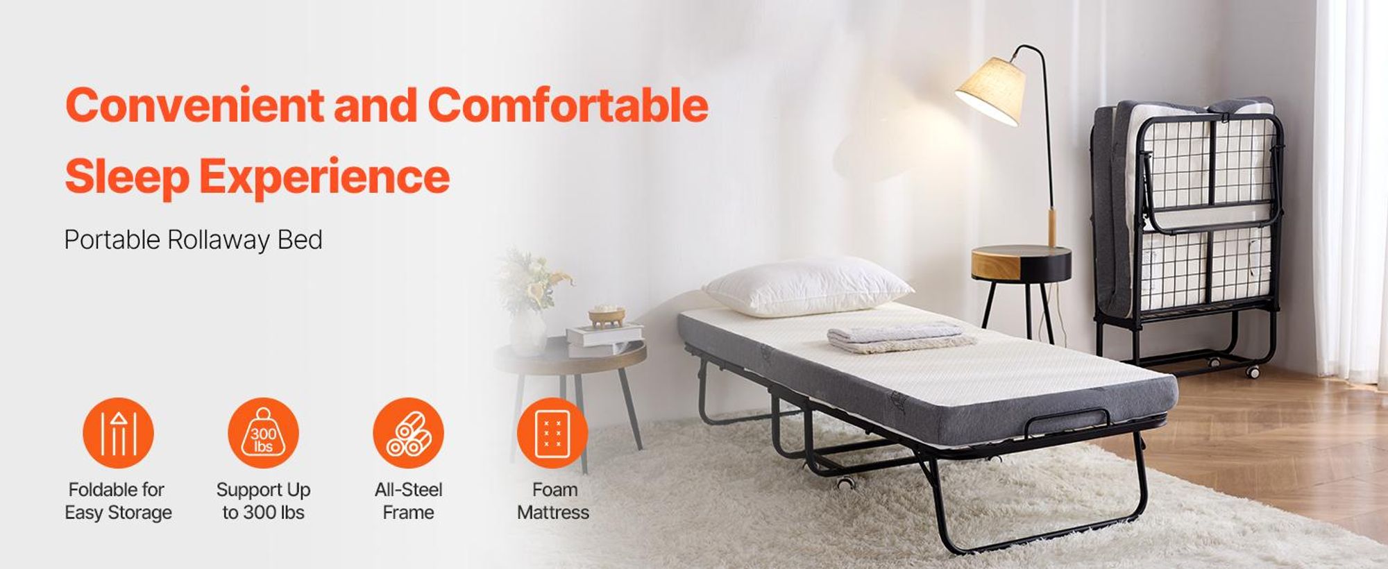 VEVOR Klappbett mit 10 cm Matratze mit Memory Foam-Matratze (190 x 81 cm), Tragkraft 136,1 kg Gästebett für Erwachsene